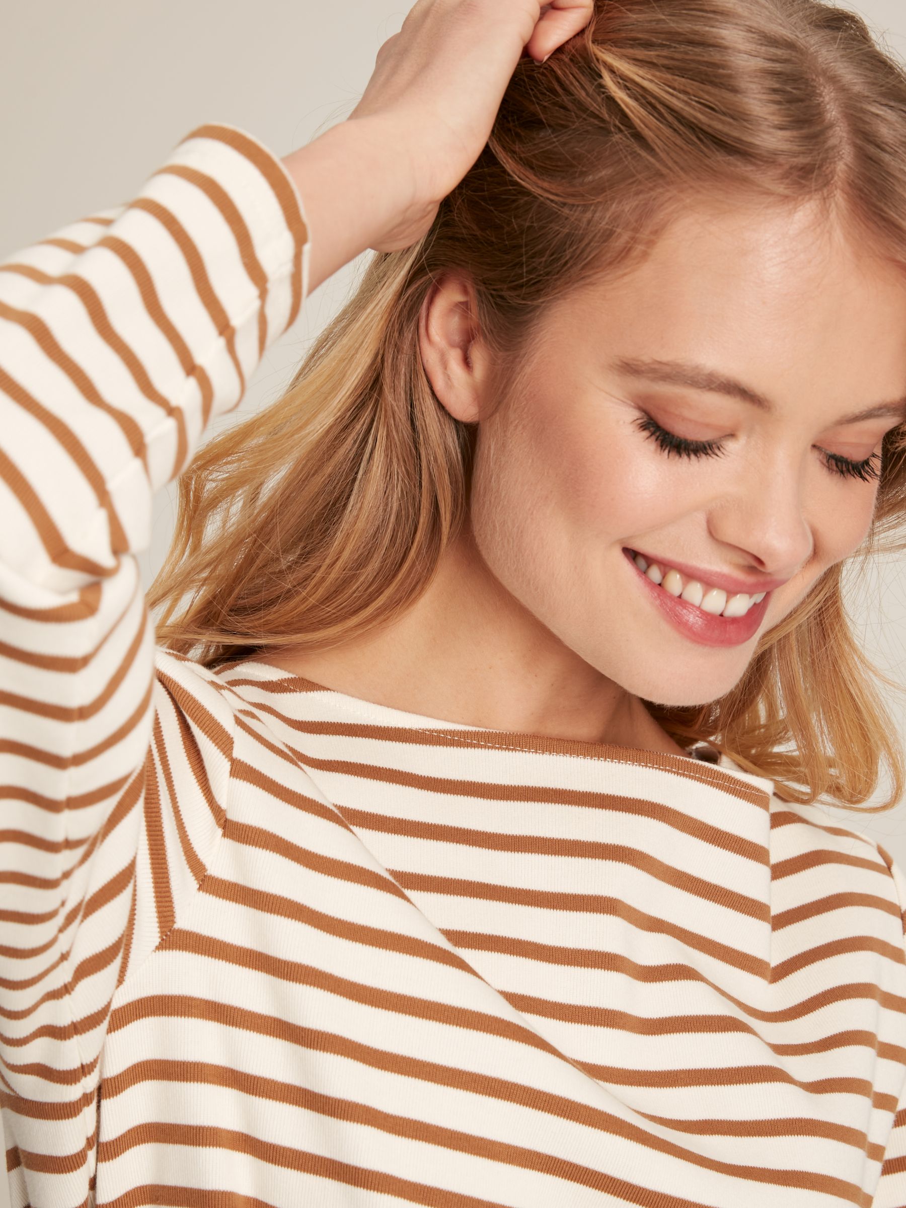 New Harbour Cream & Tan Striped Boat Neck Breton Top - Image 5 of 6