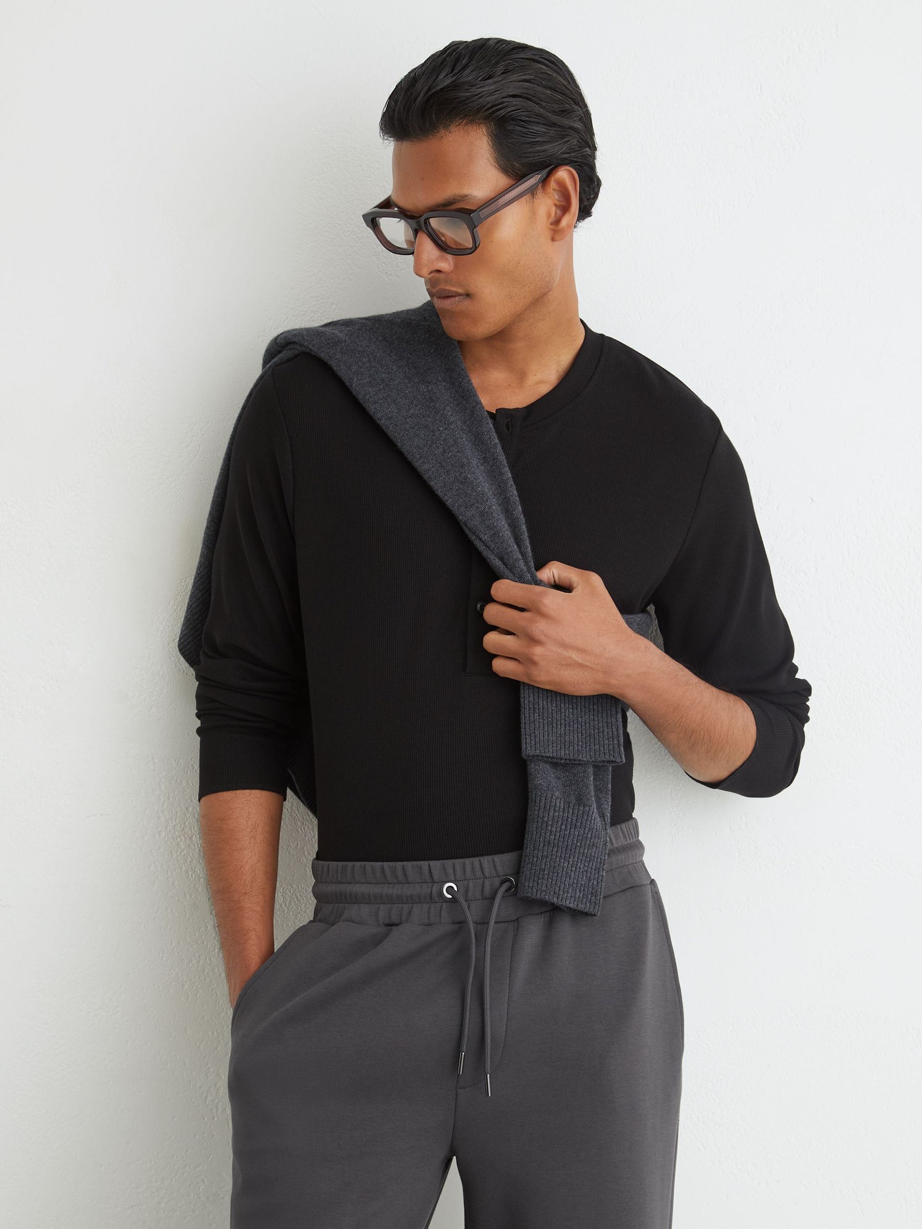 Premium Interlock Relaxed-Fit Joggers in Charcoal Grey - Image 3 of 6