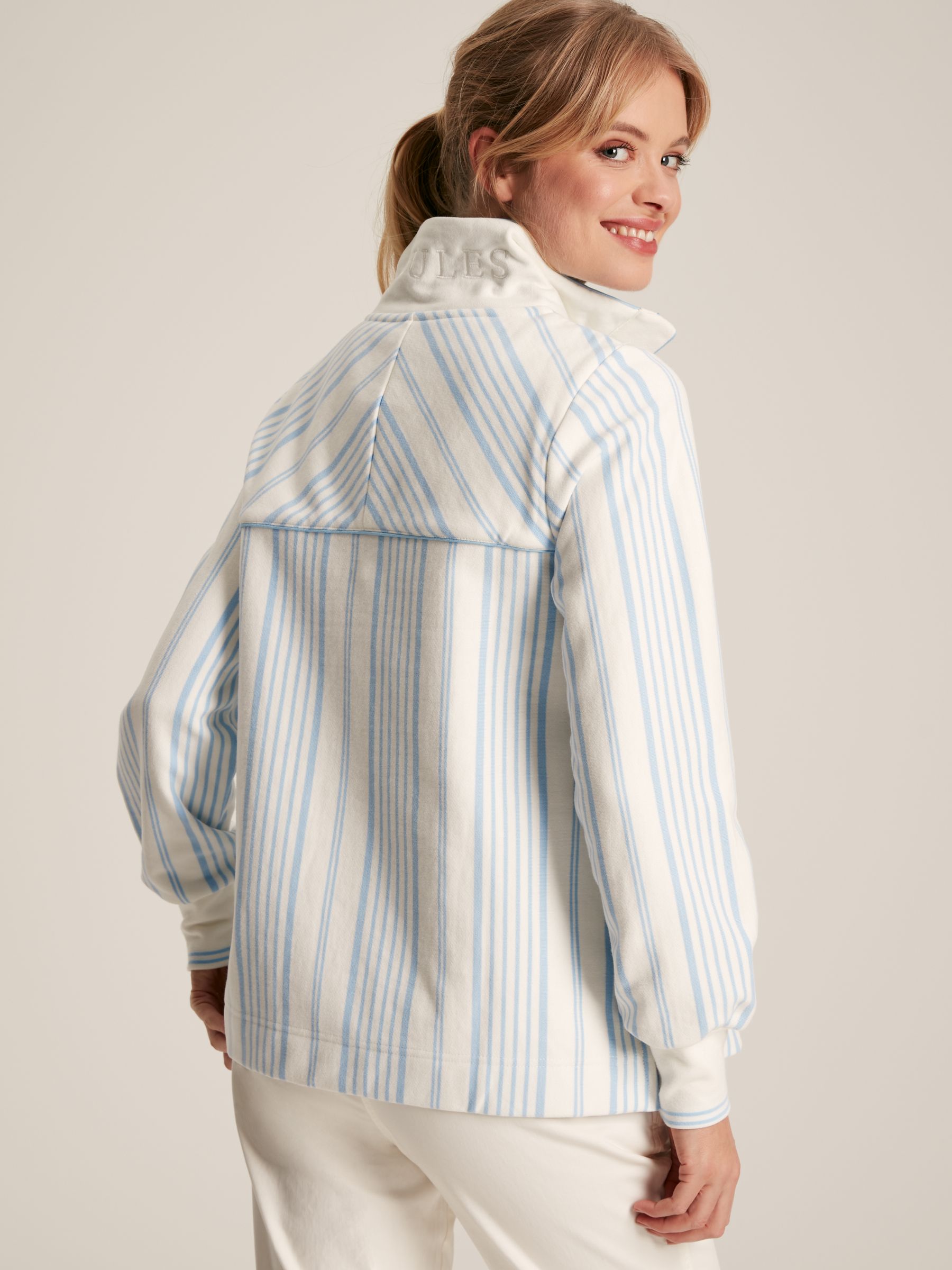 Burnham Blue & White Striped Funnel Neck Quarter Zip Sweatshirt - Image 2 of 7