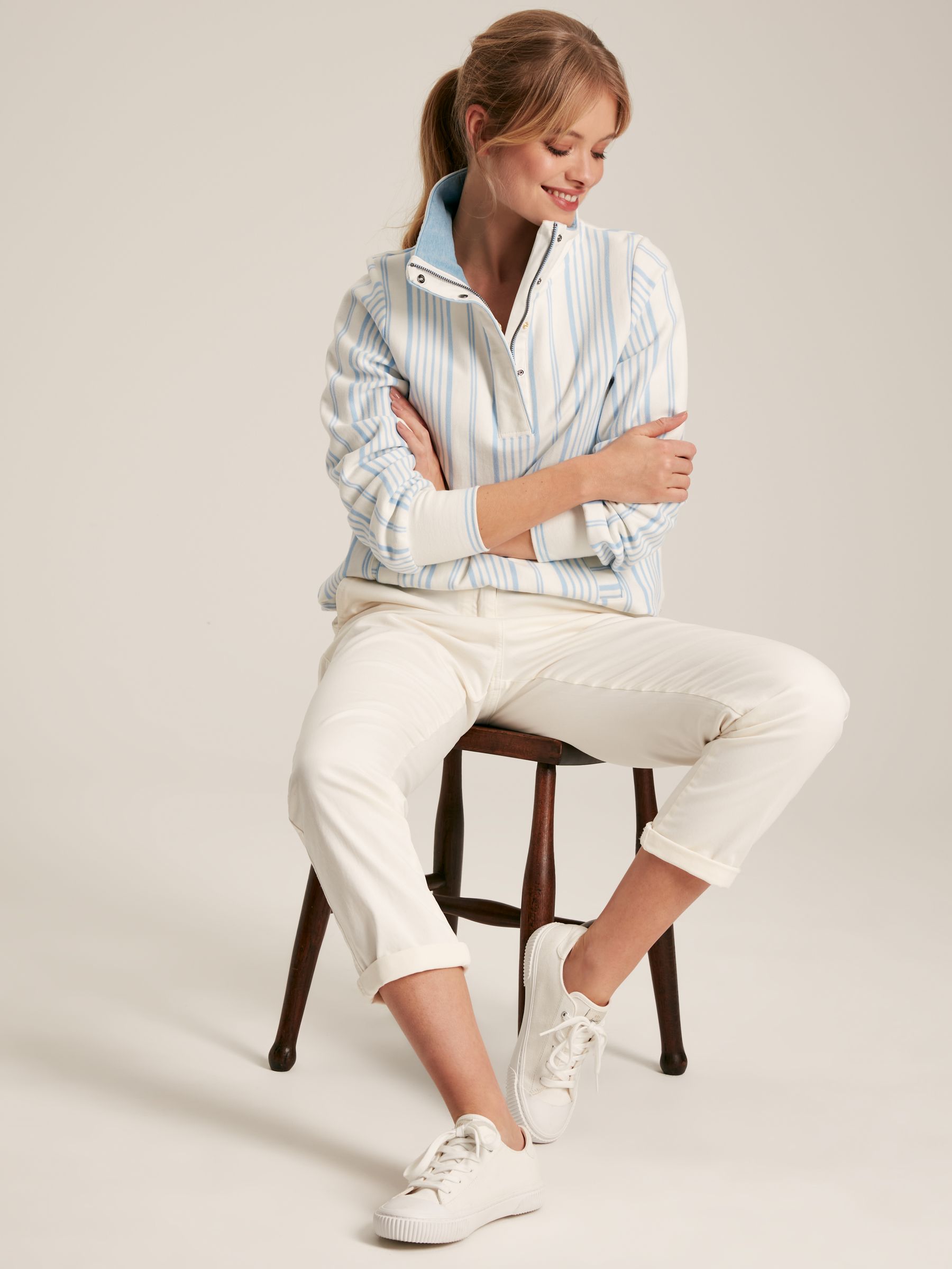 Burnham Blue & White Striped Funnel Neck Quarter Zip Sweatshirt - Image 3 of 7