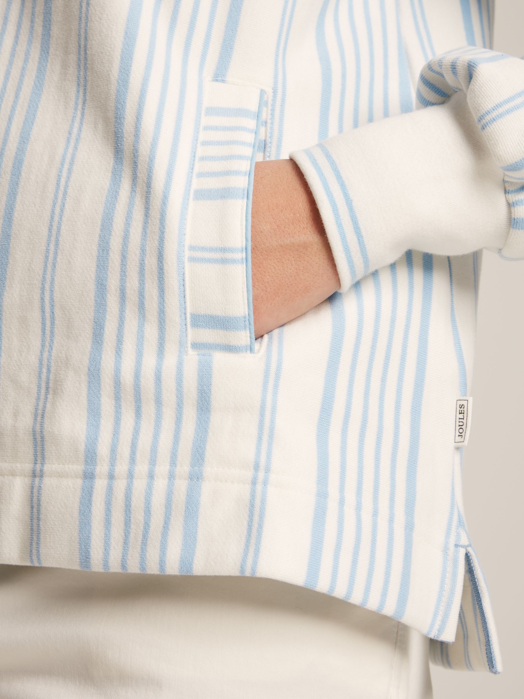 Burnham Blue & White Striped Funnel Neck Quarter Zip Sweatshirt - Image 4 of 7