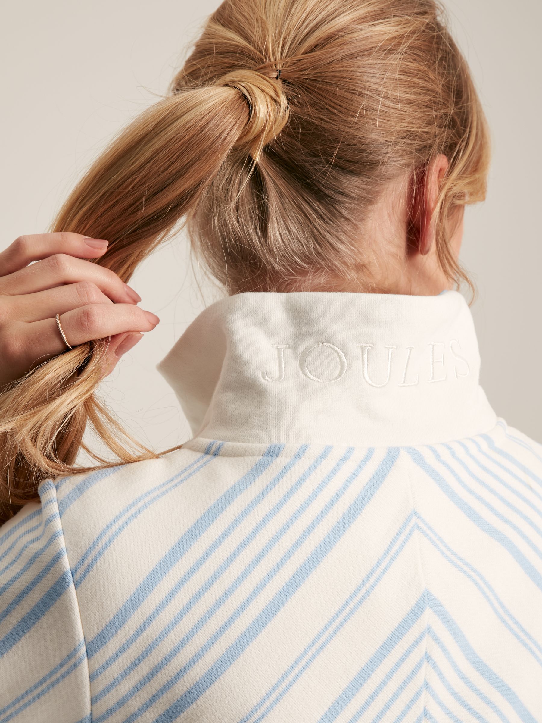 Burnham Blue & White Striped Funnel Neck Quarter Zip Sweatshirt - Image 6 of 7