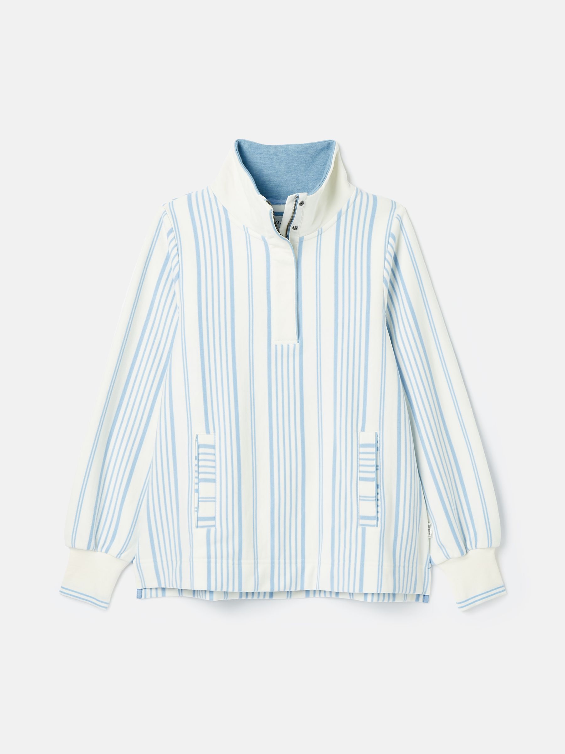 Burnham Blue & White Striped Funnel Neck Quarter Zip Sweatshirt - Image 7 of 7