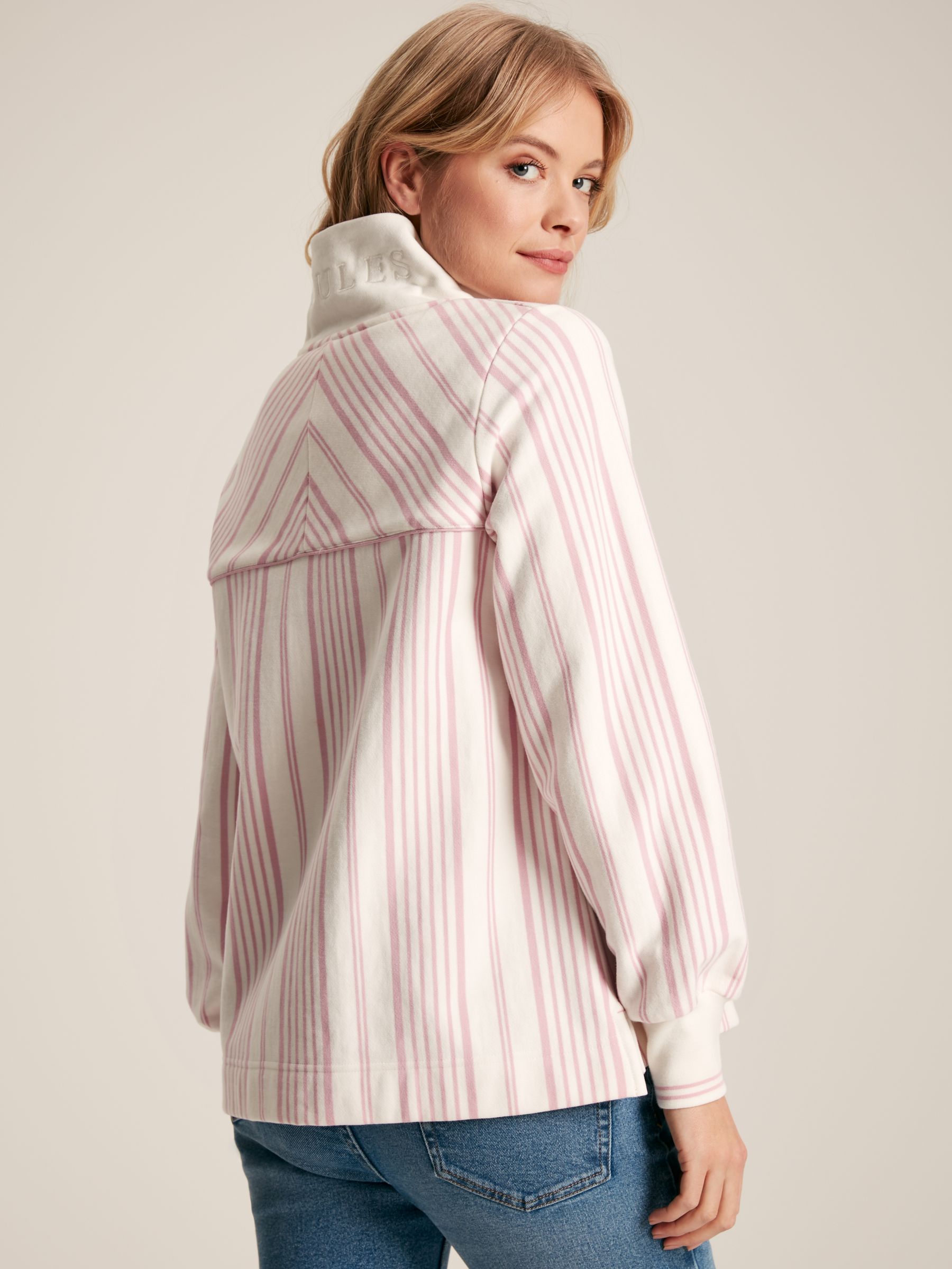 Burnham Pink/White Funnel Neck Quarter Zip Sweatshirt - Image 2 of 6