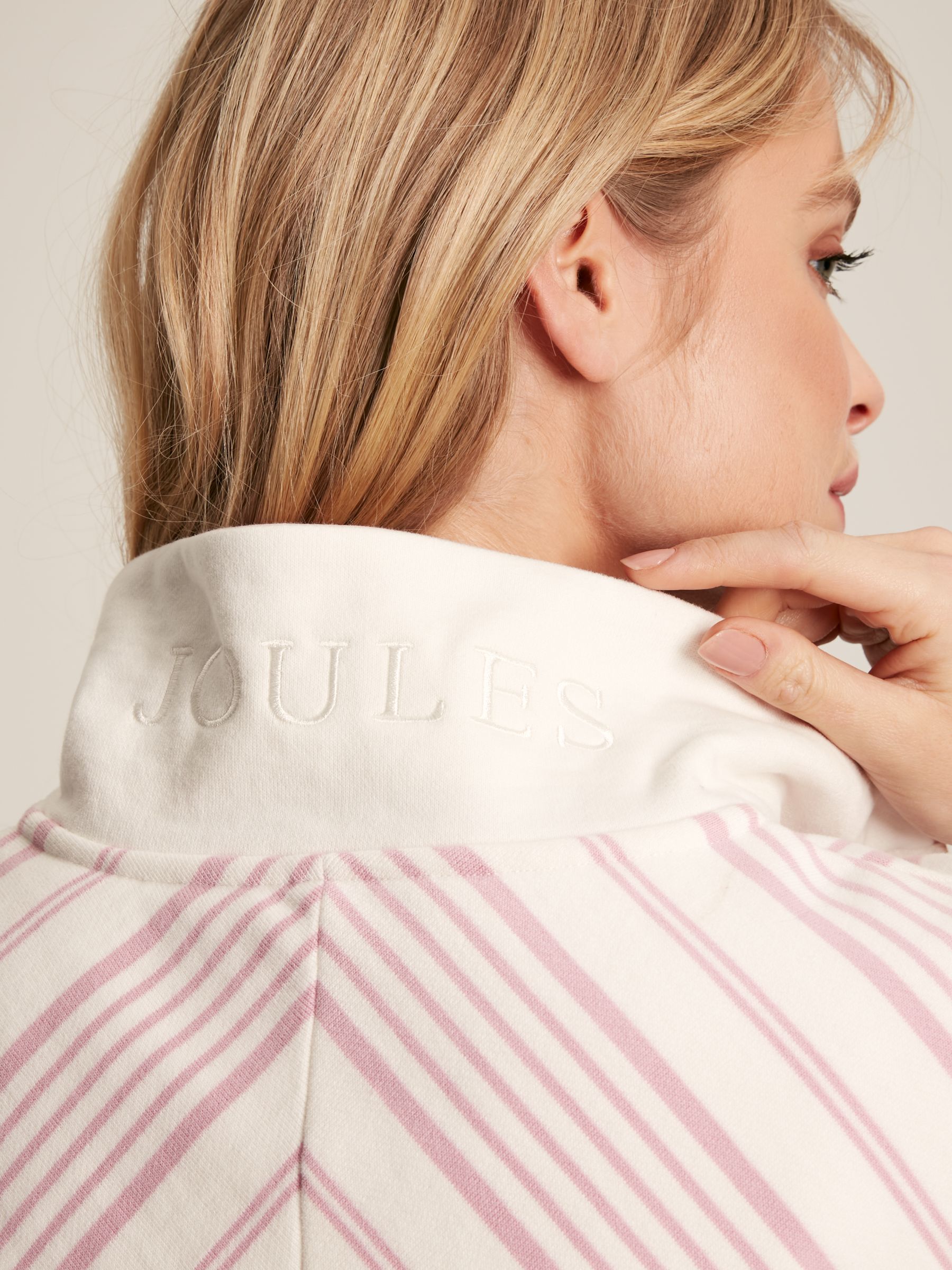 Burnham Pink/White Funnel Neck Quarter Zip Sweatshirt - Image 6 of 6