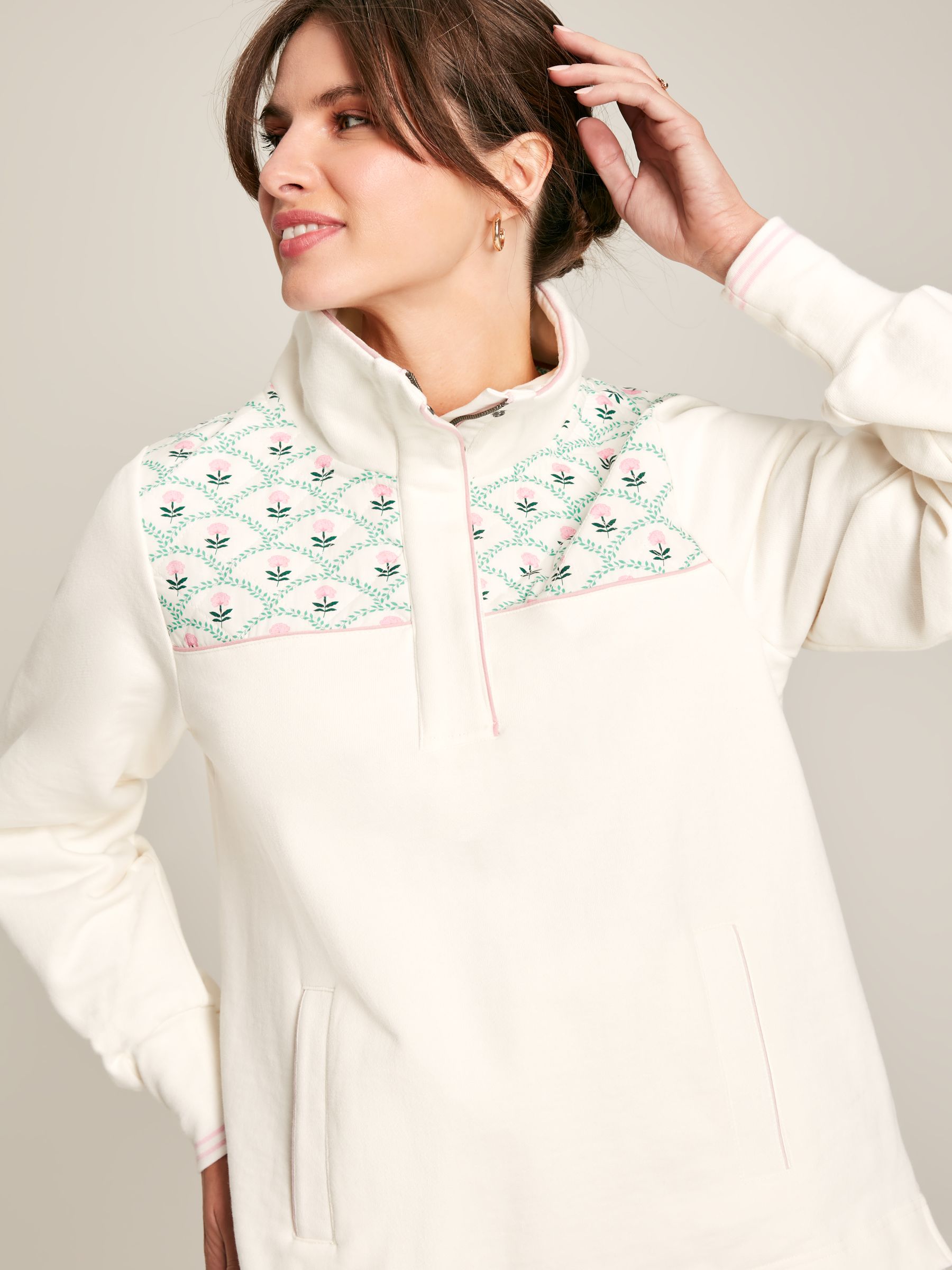 Burnham Cream Funnel Neck Quarter Zip Sweatshirt - Image 2 of 7