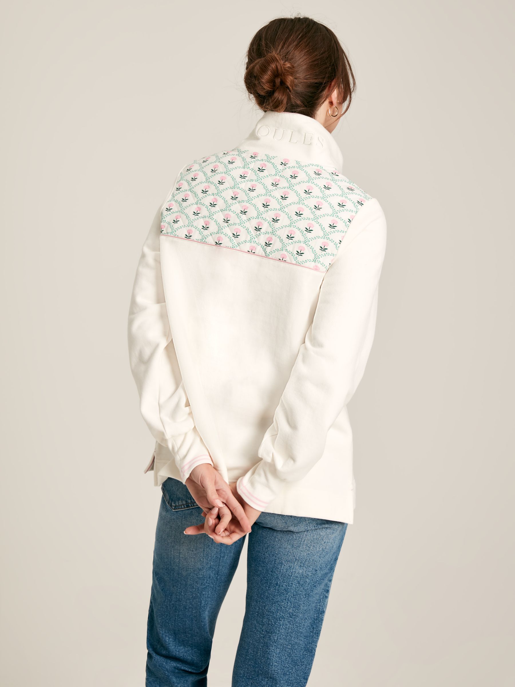 Burnham Cream Funnel Neck Quarter Zip Sweatshirt | Joules