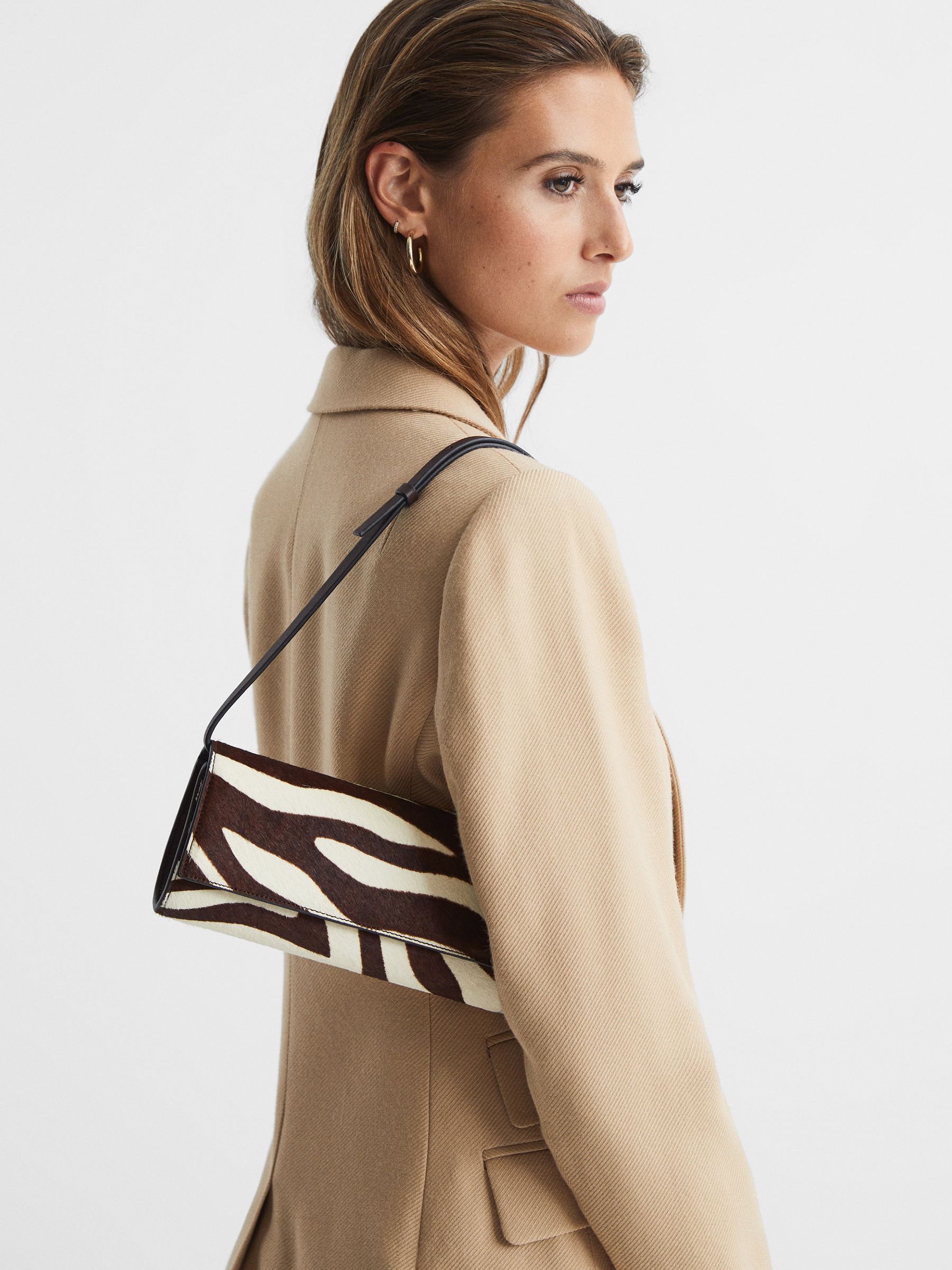 Zebra Calf Hair Baguette Bag in Mocha - Image 2 of 8