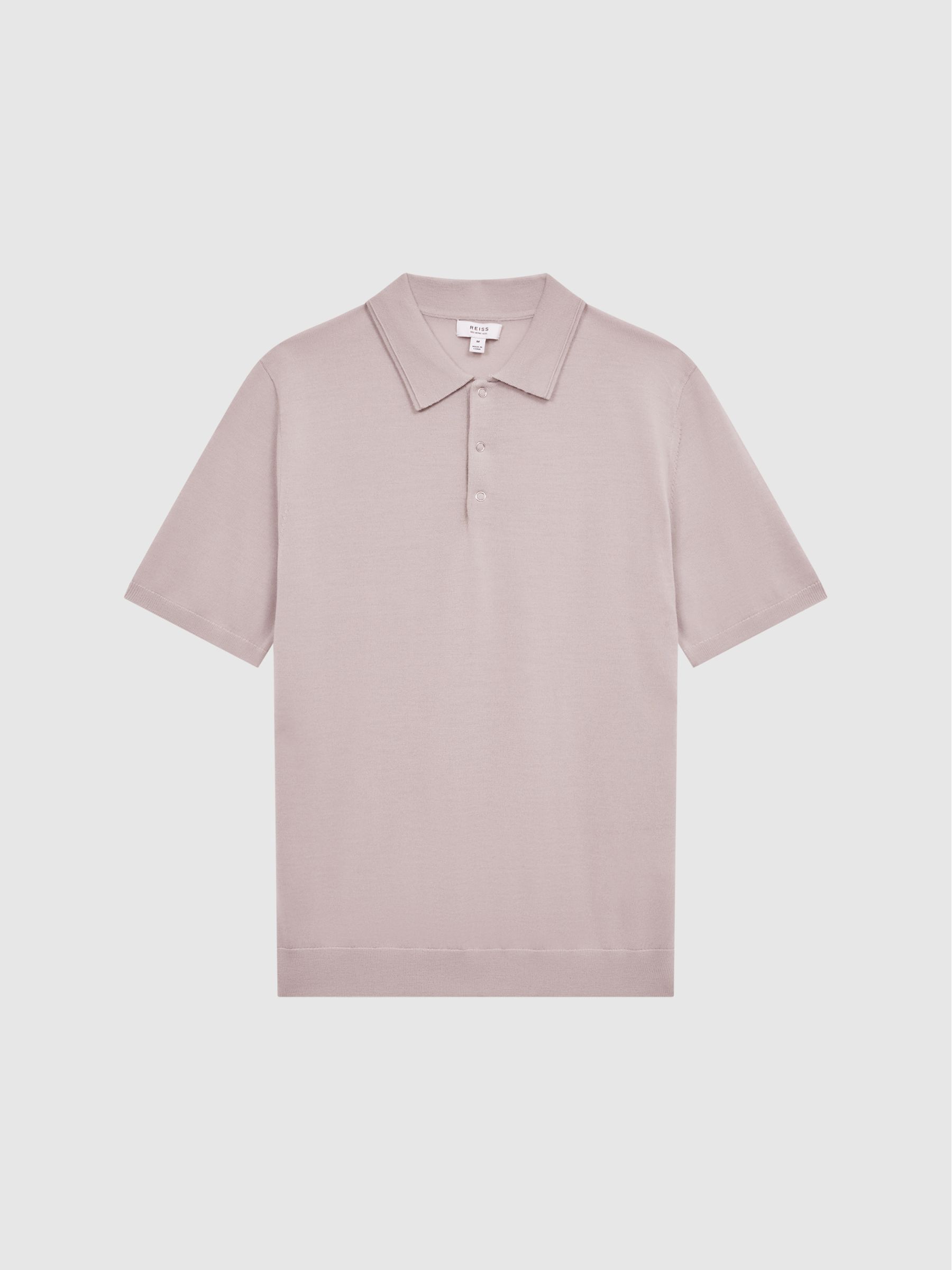Merino Press Stud Polo T-Shirt in Stone - Image 2 of 6