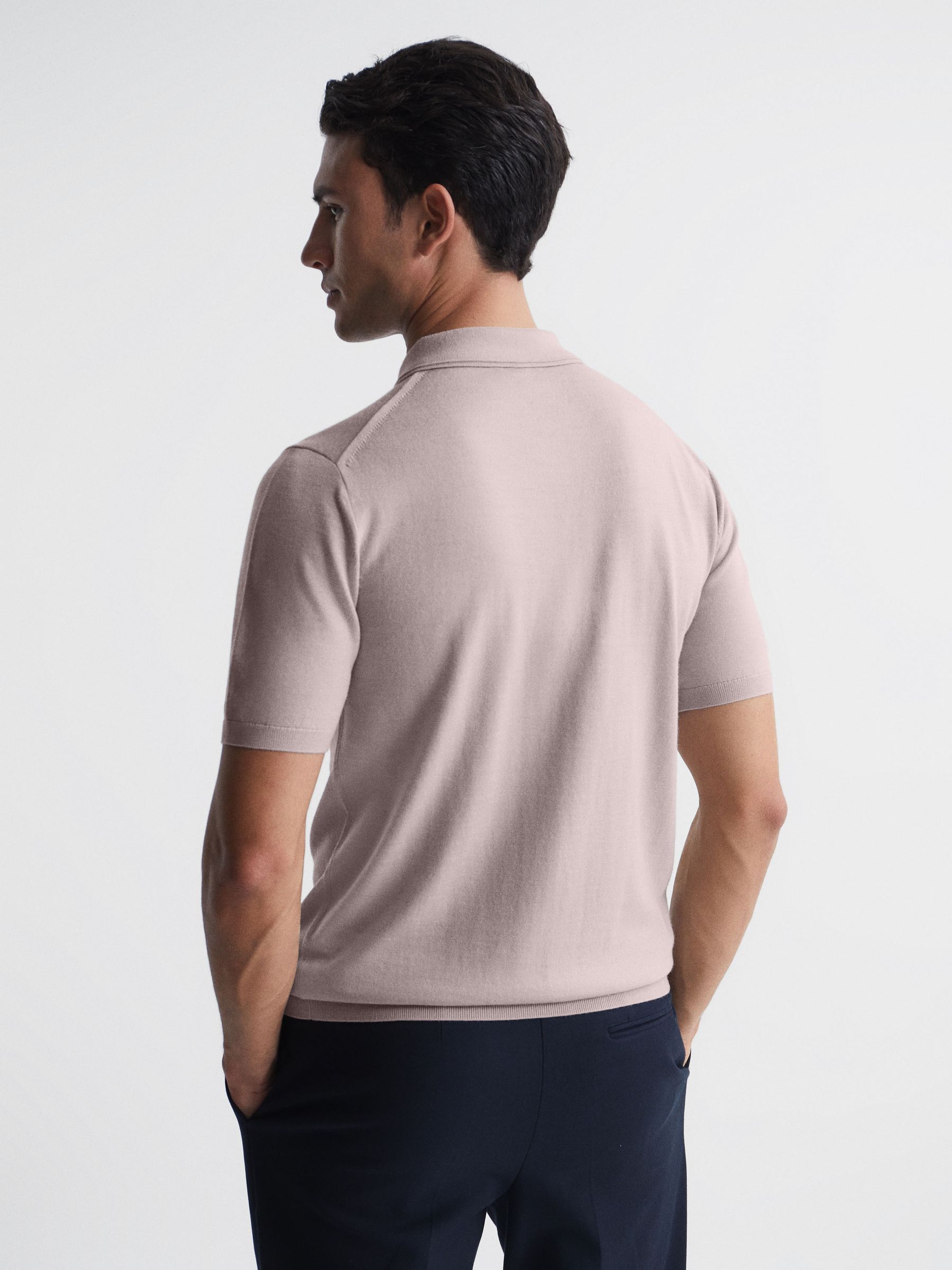 Merino Press Stud Polo T-Shirt in Stone - Image 5 of 6