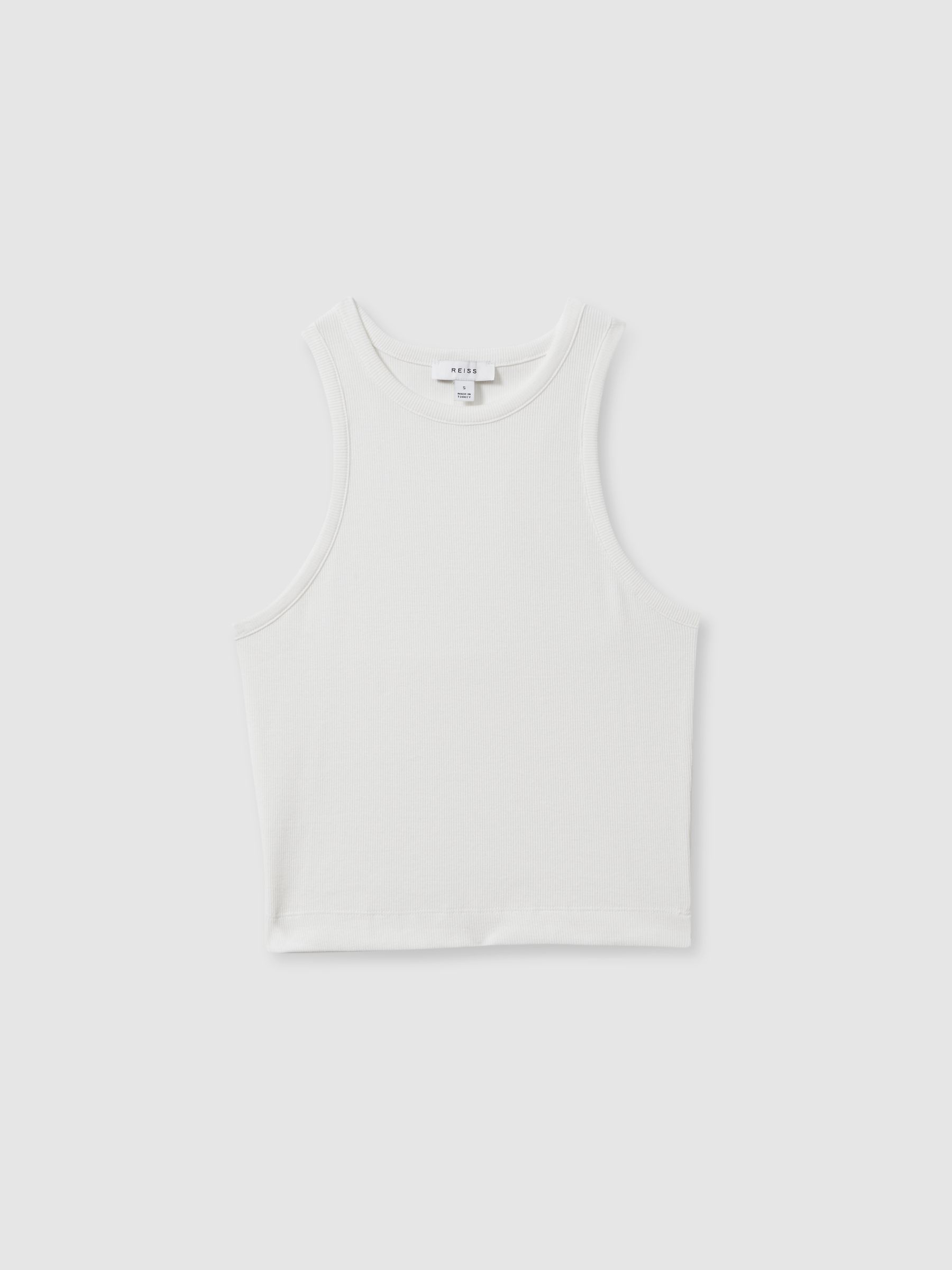 Ribbed Cotton Blend Cropped Vest in White - Image 2 of 6