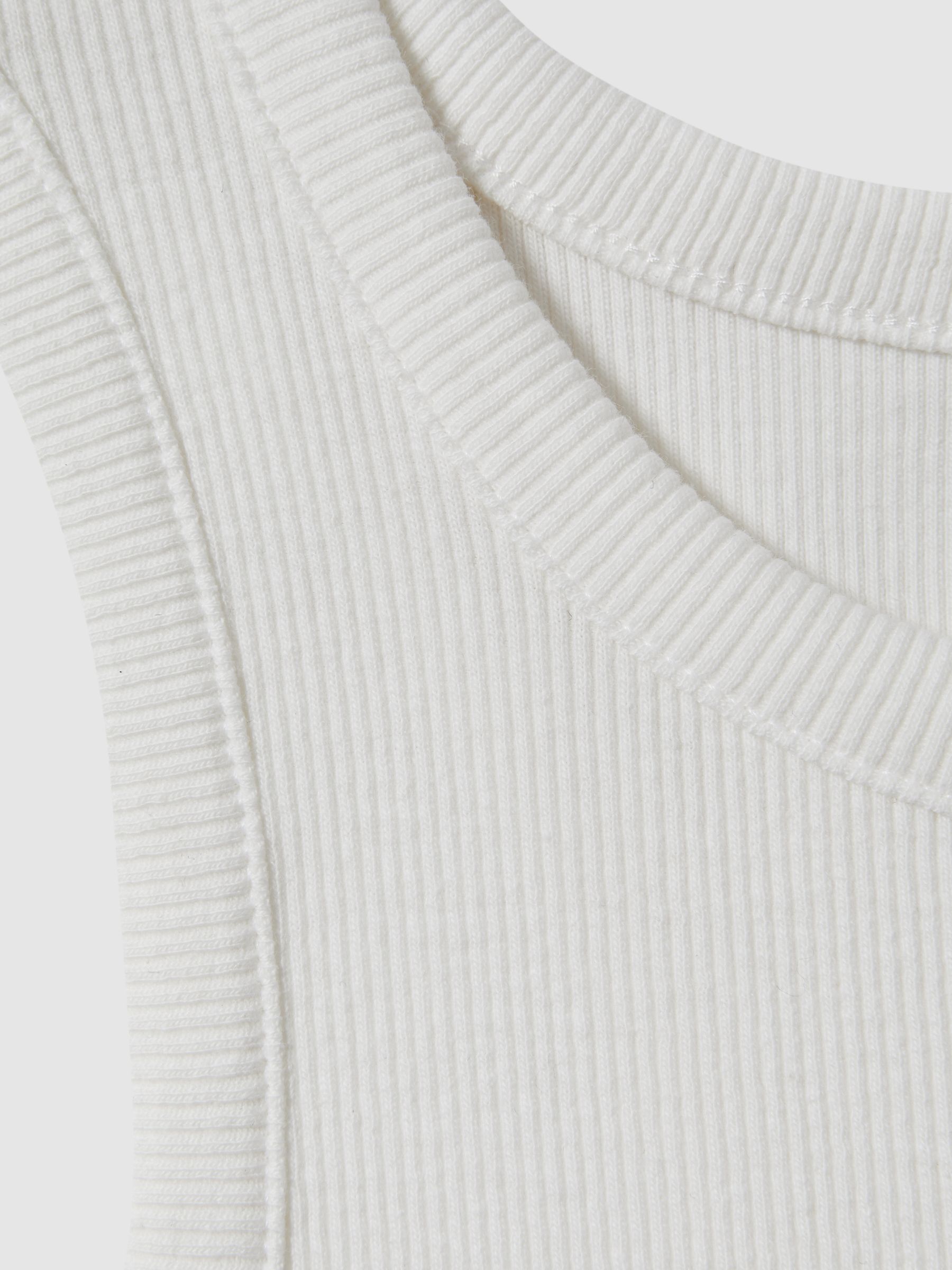 Ribbed Cotton Blend Cropped Vest in White - Image 6 of 6