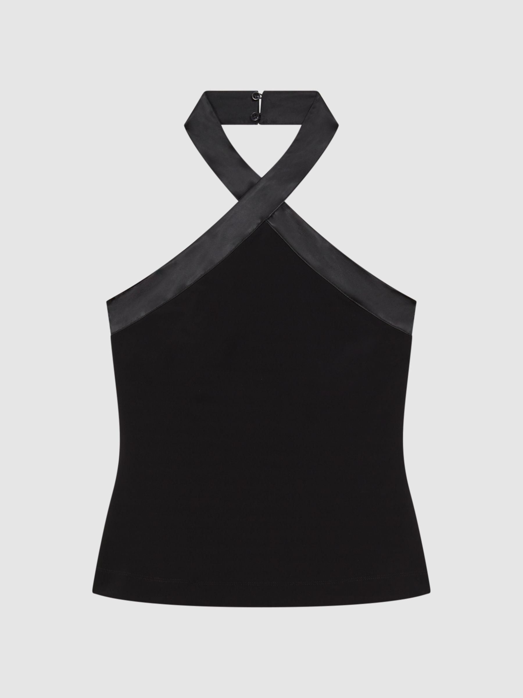 Satin Halter Neck Top in Black - Image 2 of 5 Satin Halter Neck Top in Black - Image 2 of 5