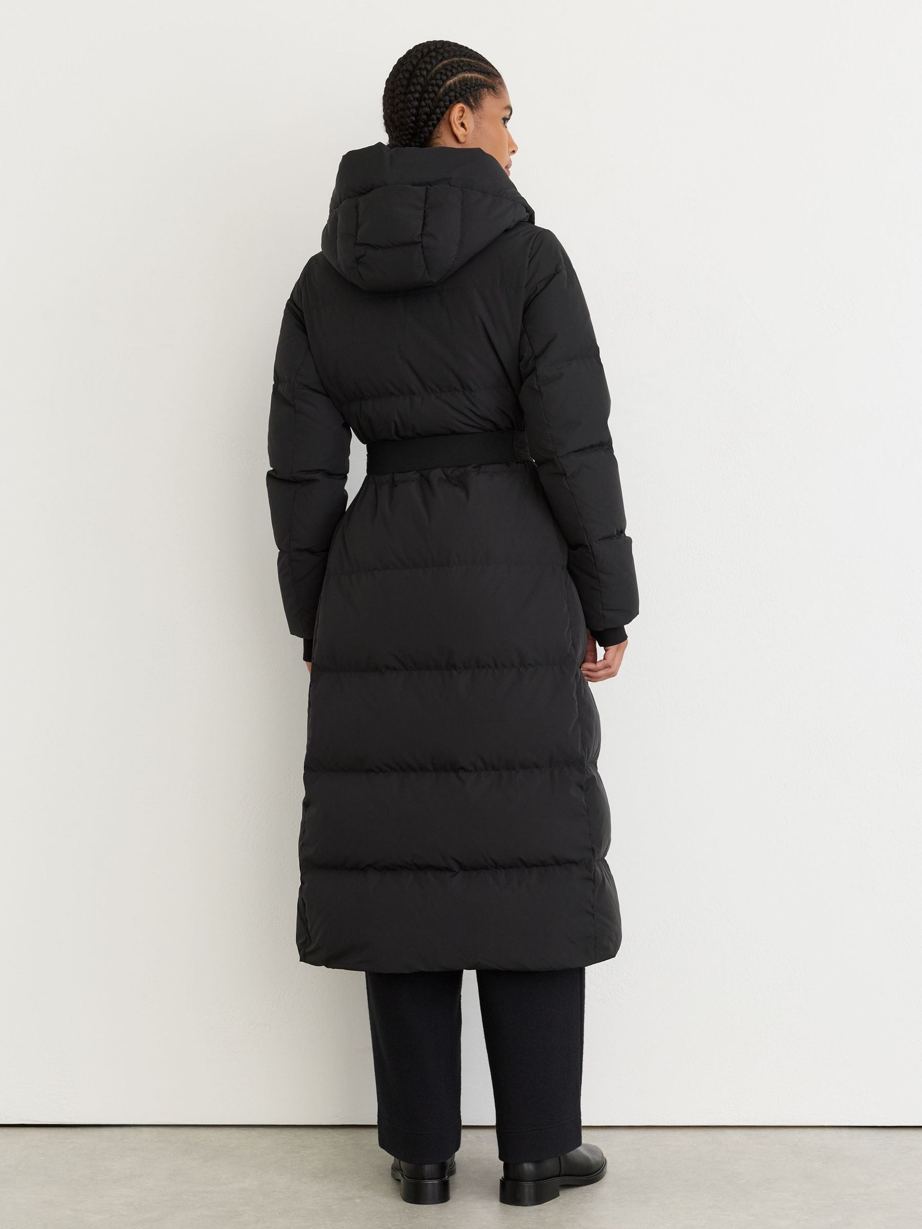 Belted Longline Hooded Puffer Coat in Black - Image 5 of 6
