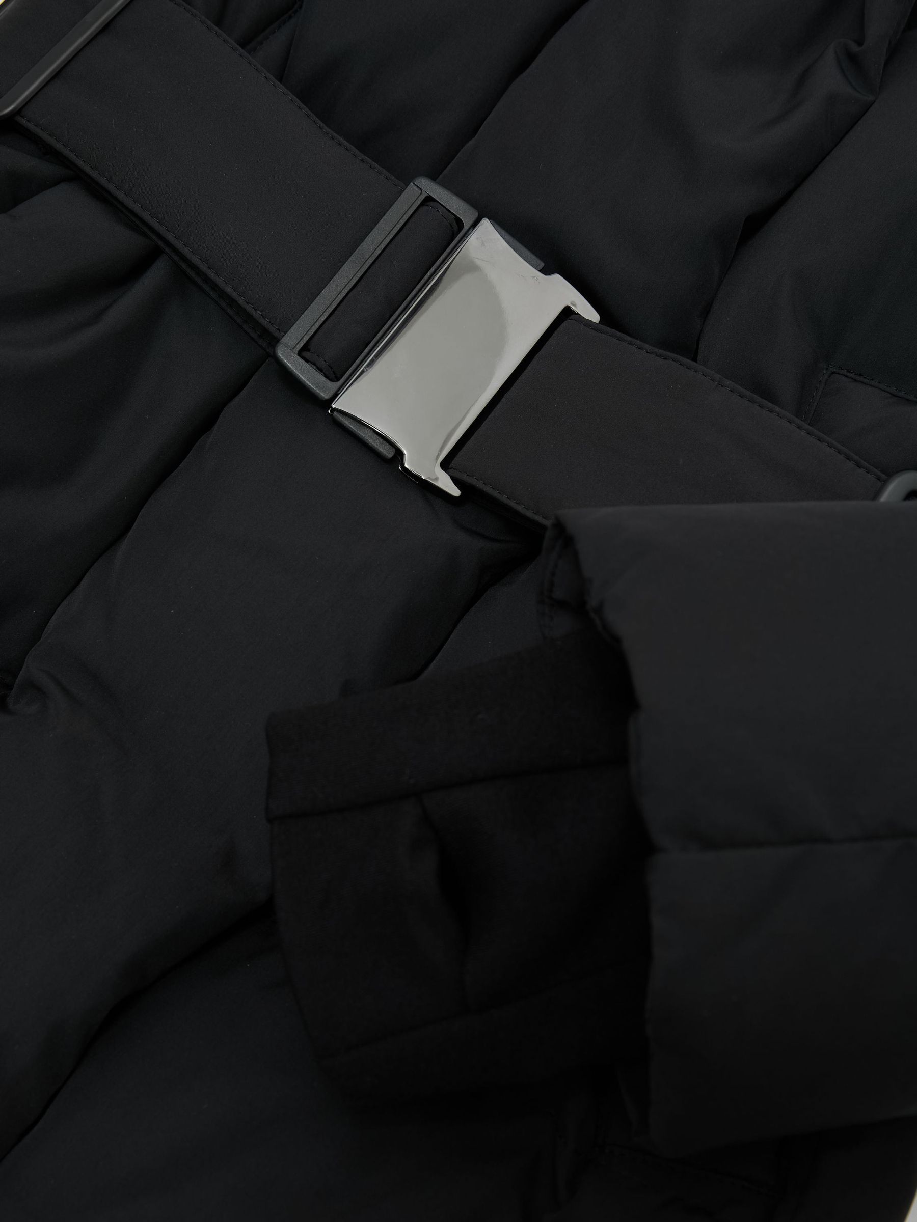 Belted Longline Hooded Puffer Coat in Black - Image 6 of 6