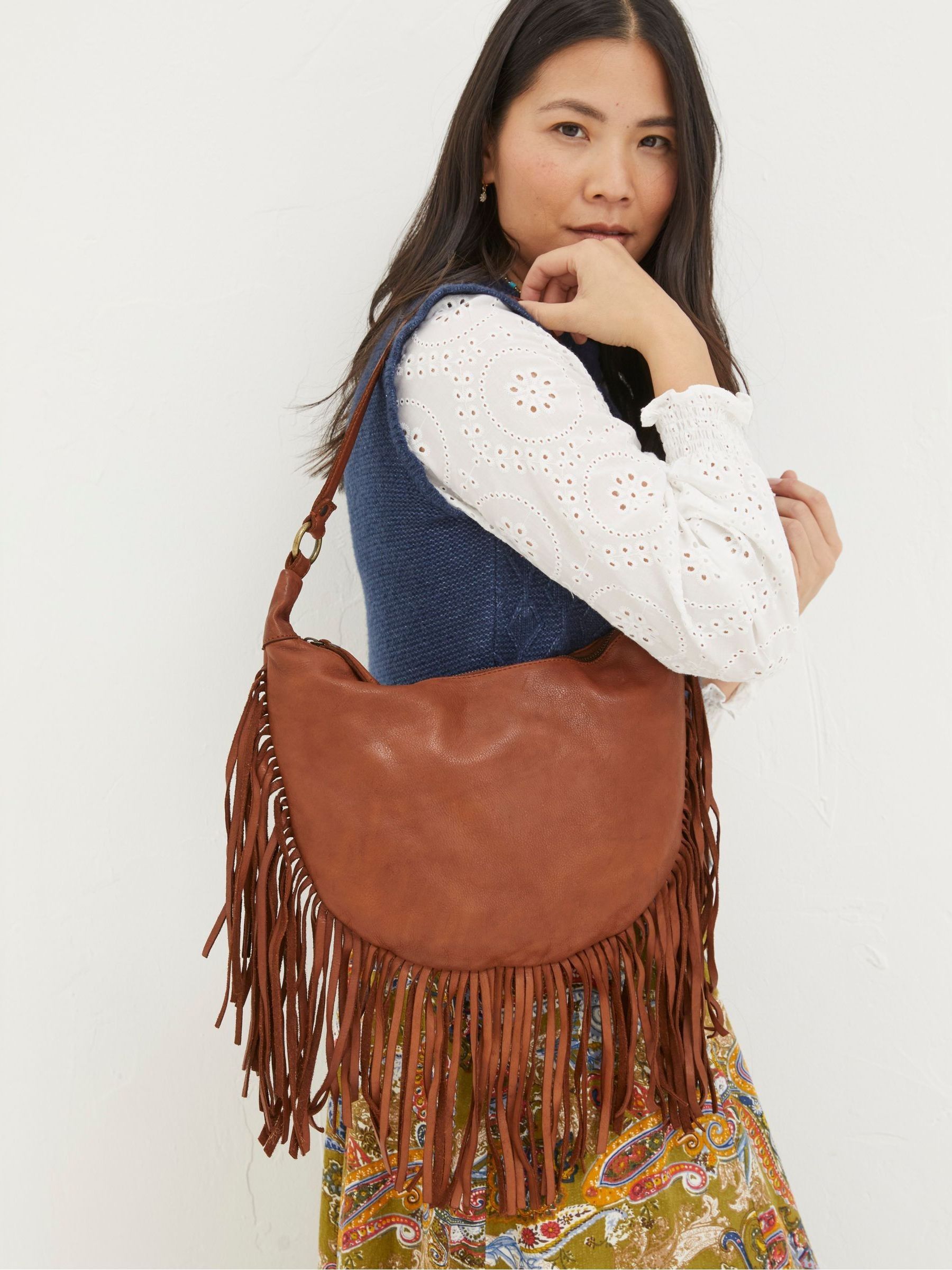 Dawson Brown Crescent Leather Tassel Bag - Image 1 of 4