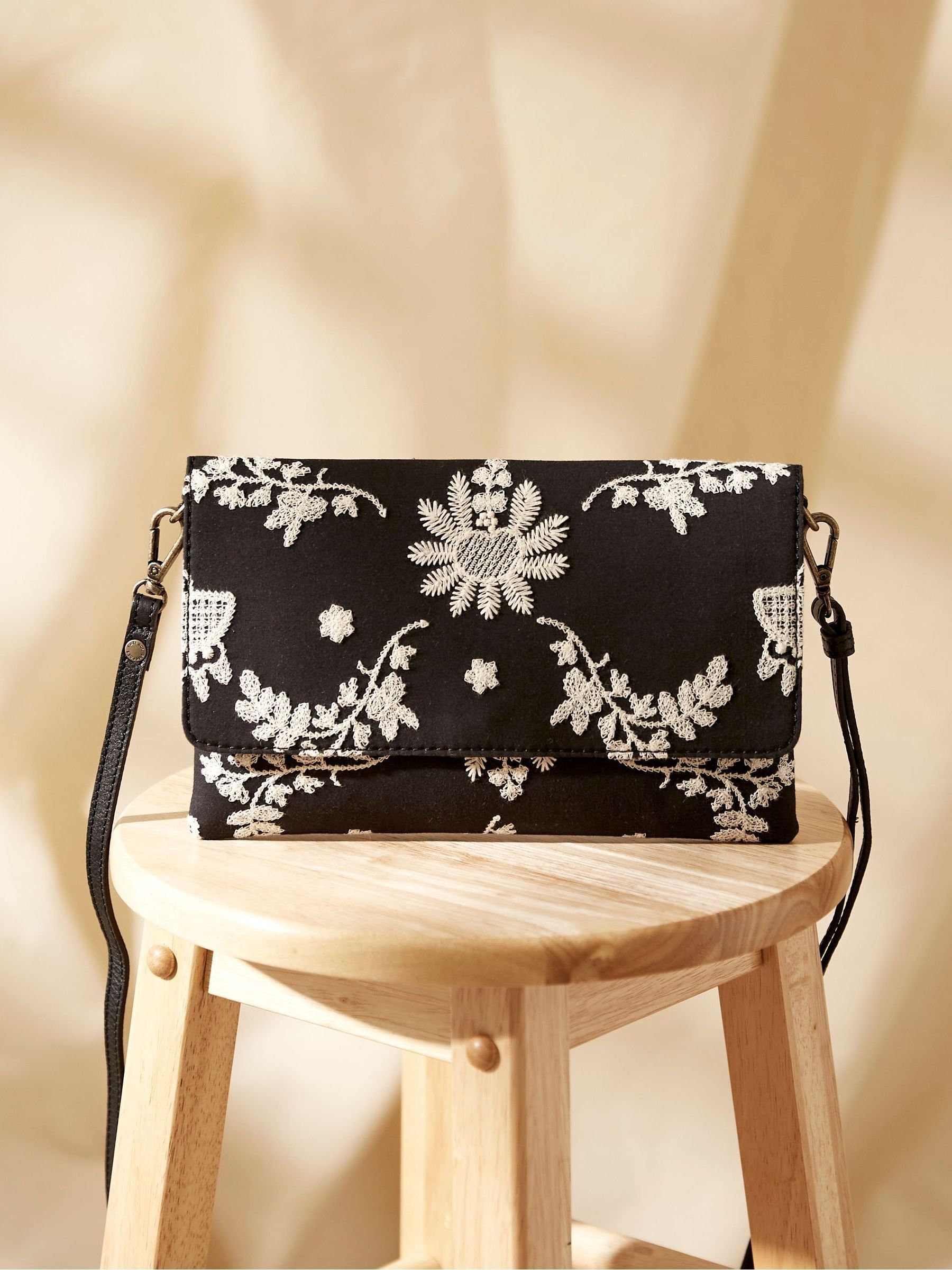 Elena Black Broderie Wristlet Bag - Image 2 of 4