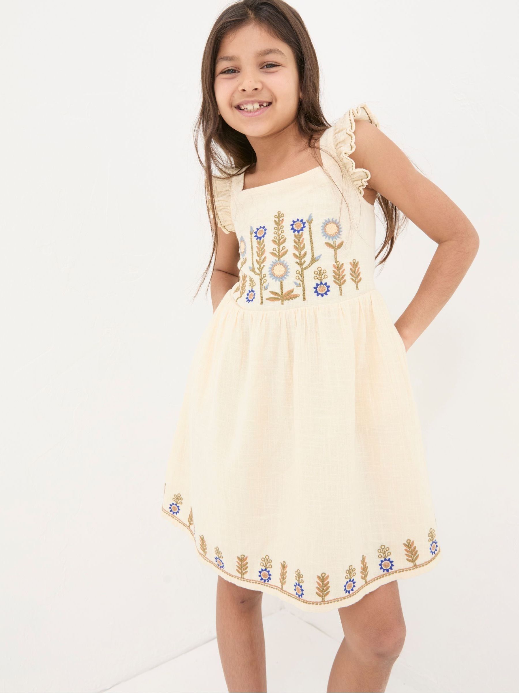 Natural Embroidered Strappy Dress - Image 1 of 6