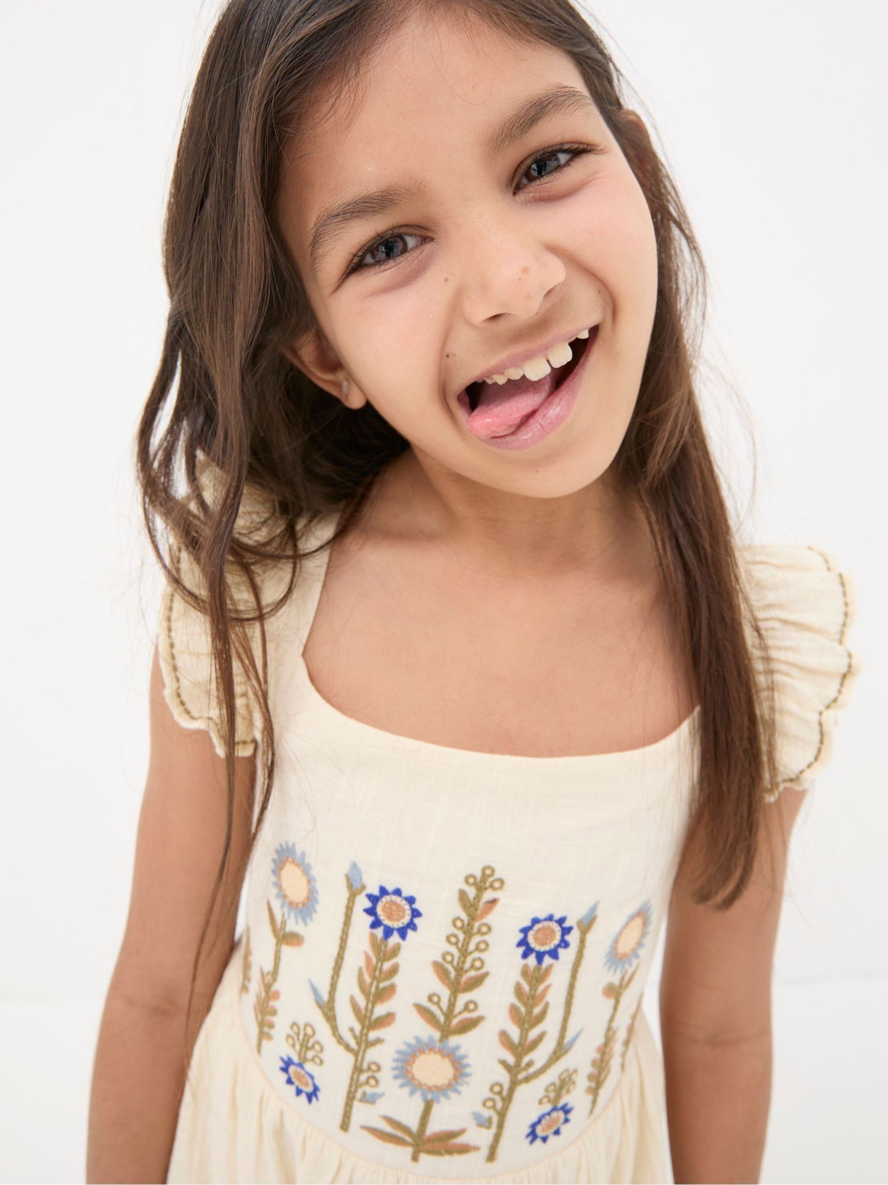 Natural Embroidered Strappy Dress - Image 3 of 6