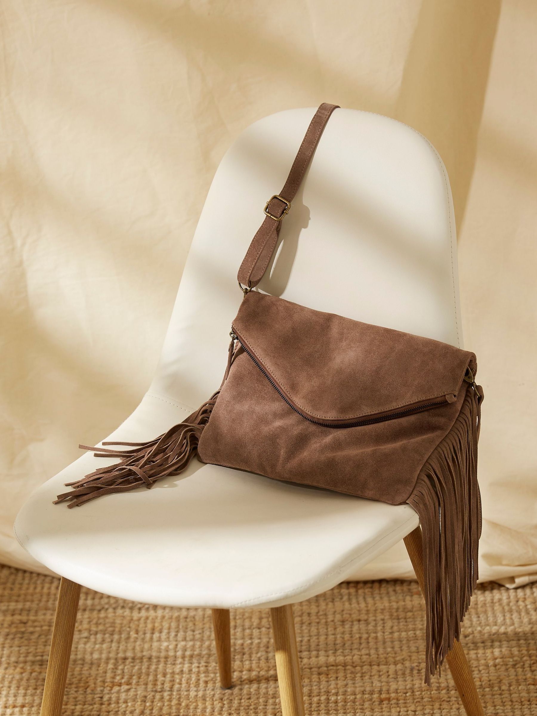Brown Tassel Suede Cross-Body Bag - Image 3 of 3