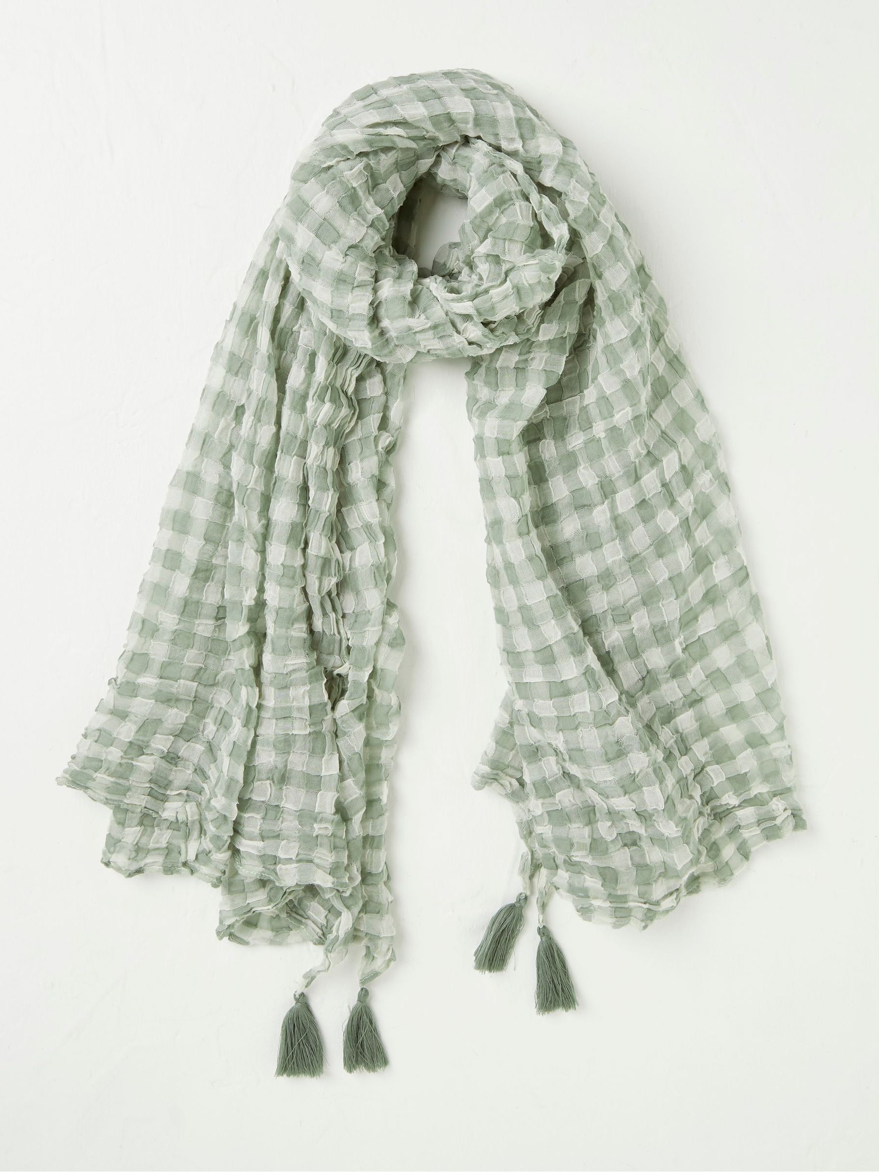 Green Lightweight Gingham Check Scarf - Image 1 of 2