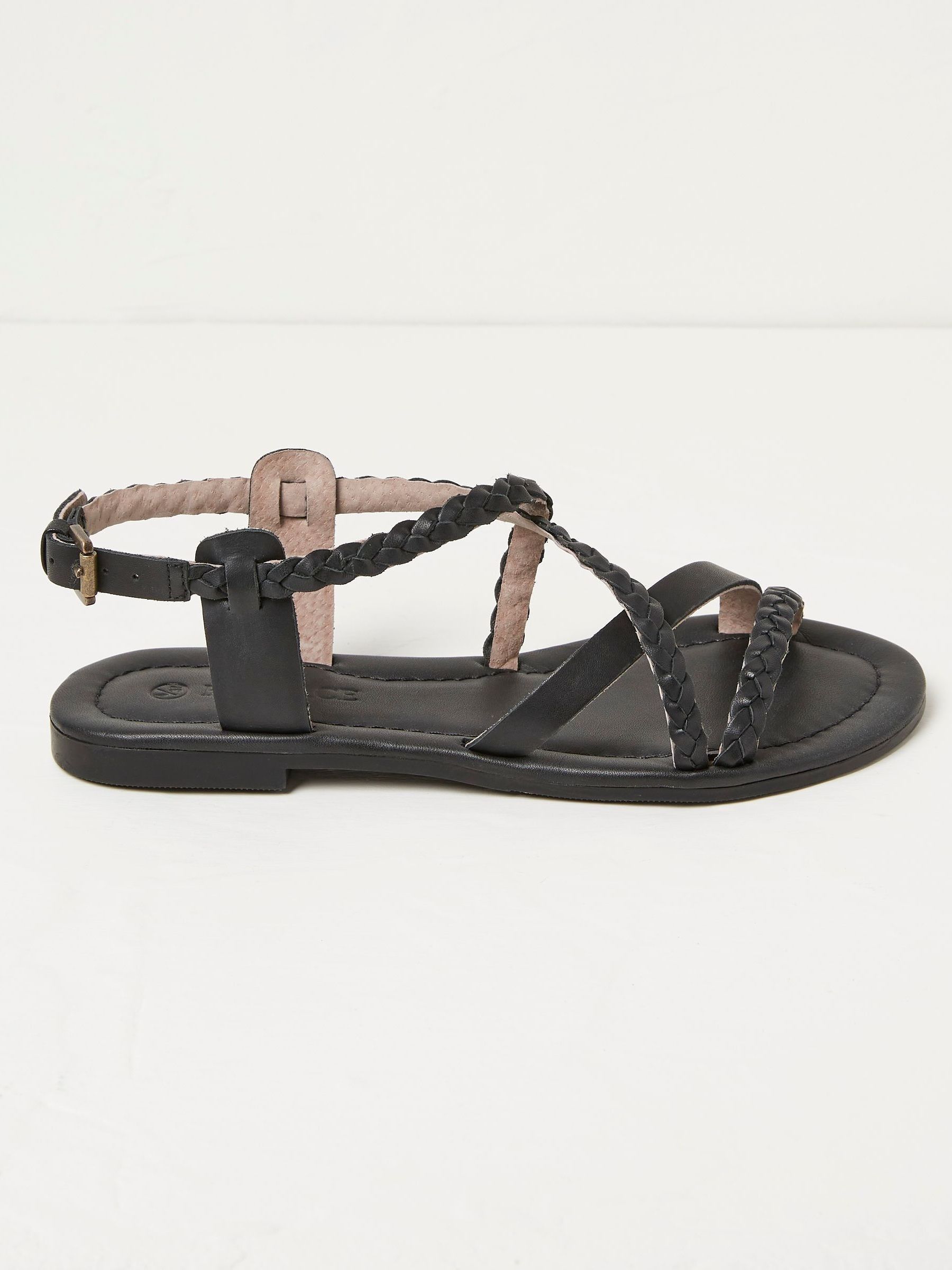 Daphne Black Leather Braided Sandals - Image 1 of 3