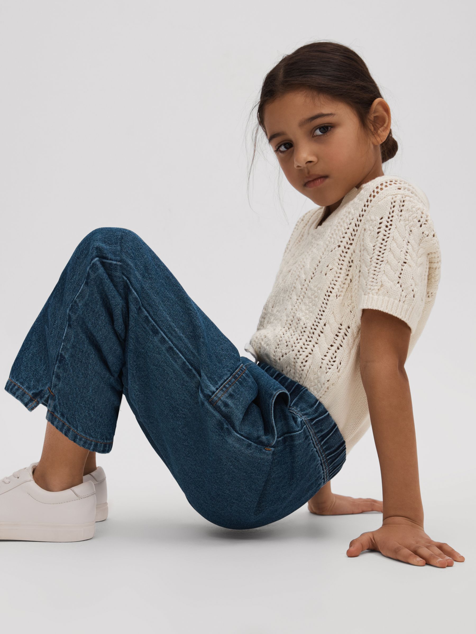 9-13 yrs Crochet Open Collar Polo Shirt in Ecru - Image 1 of 4