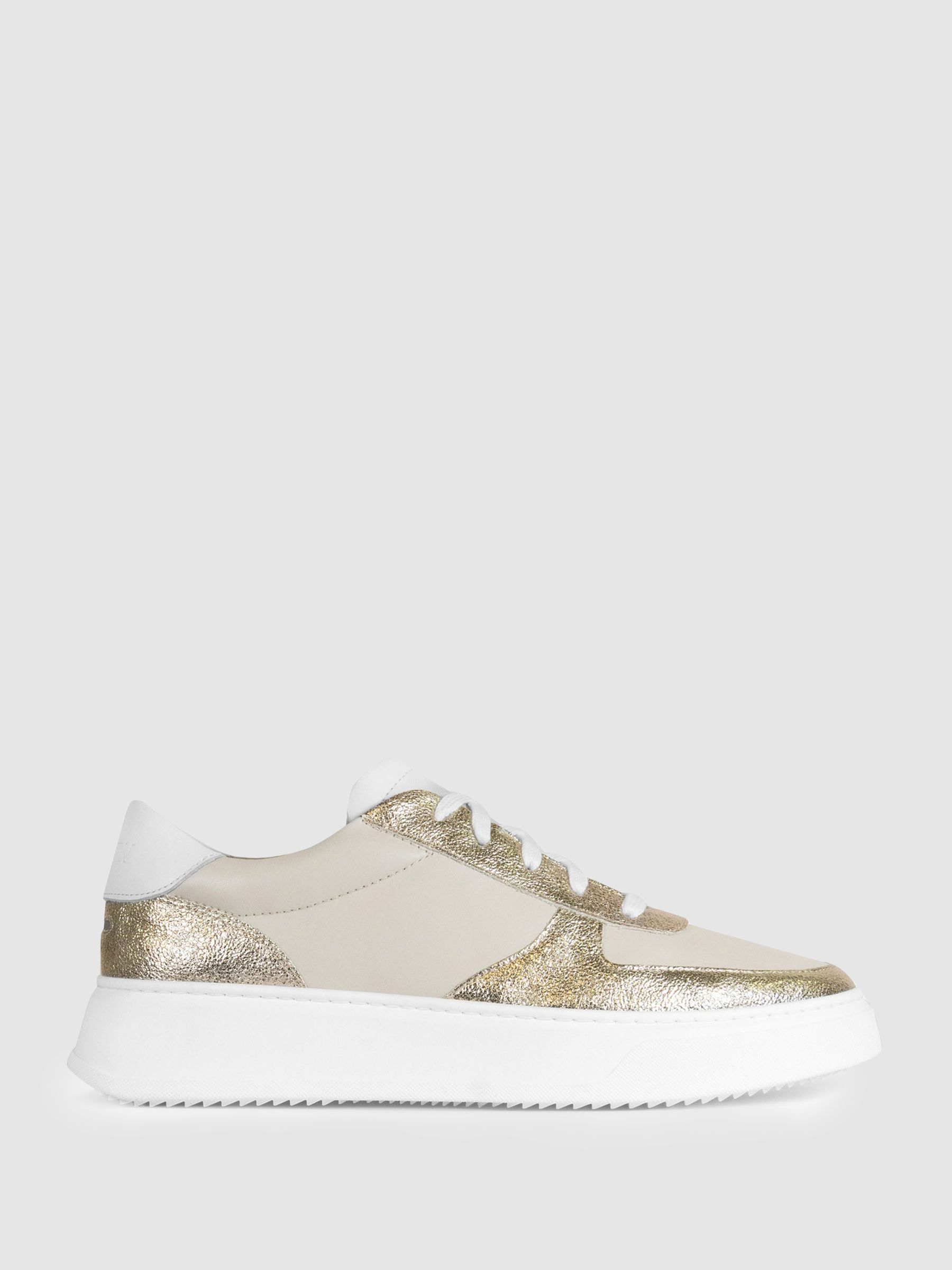 Unseen Footwear Leather Marais Trainers in White/Gold - Image 1 of 4