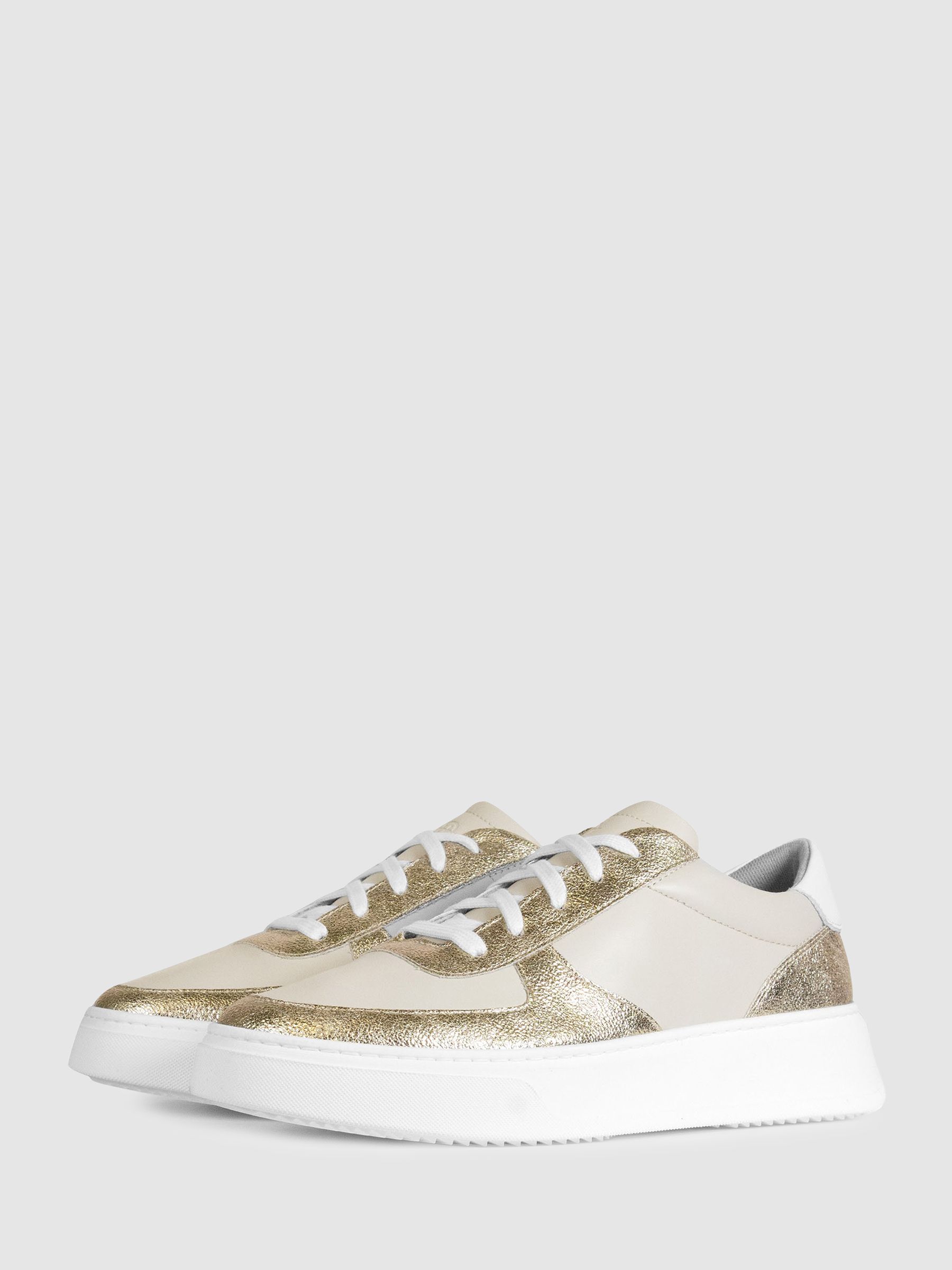 Unseen Footwear Leather Marais Trainers in White/Gold - Image 2 of 4