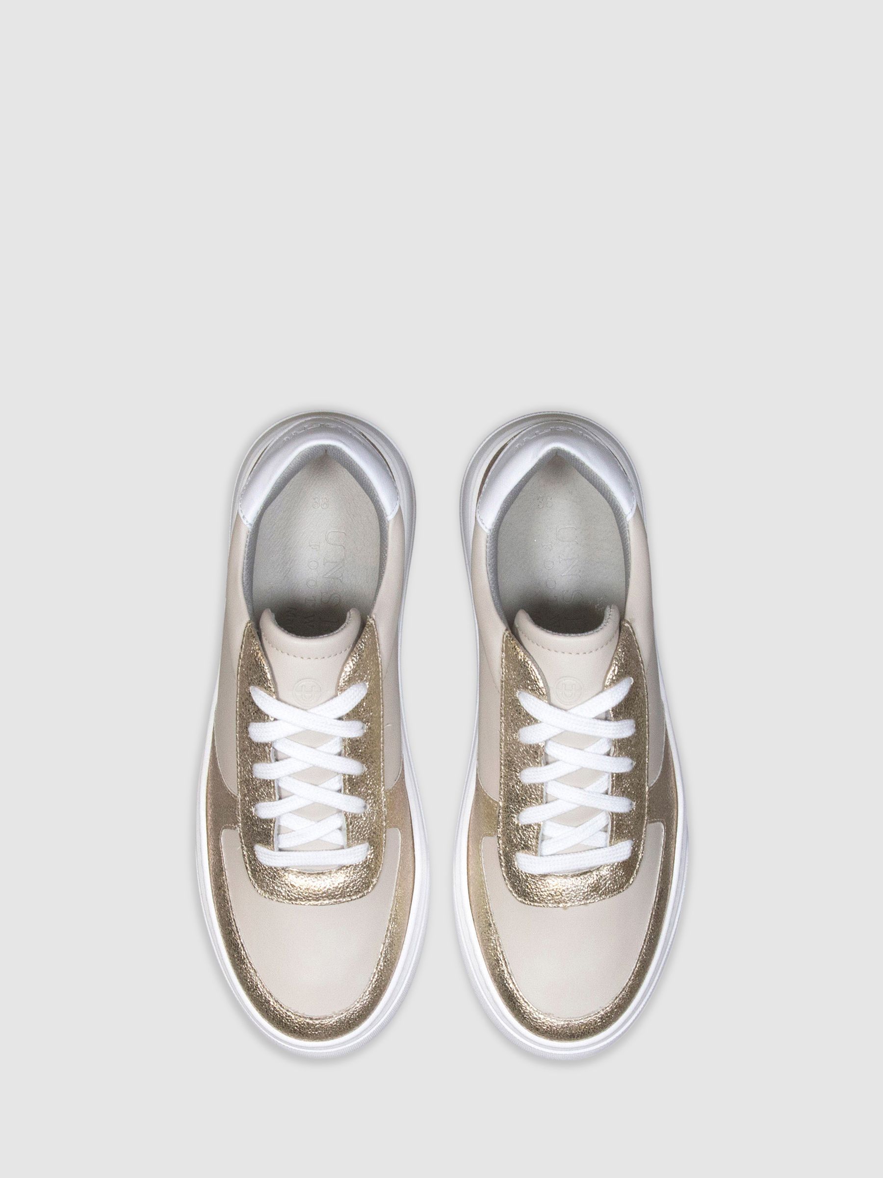Unseen Footwear Leather Marais Trainers in White/Gold - Image 3 of 4