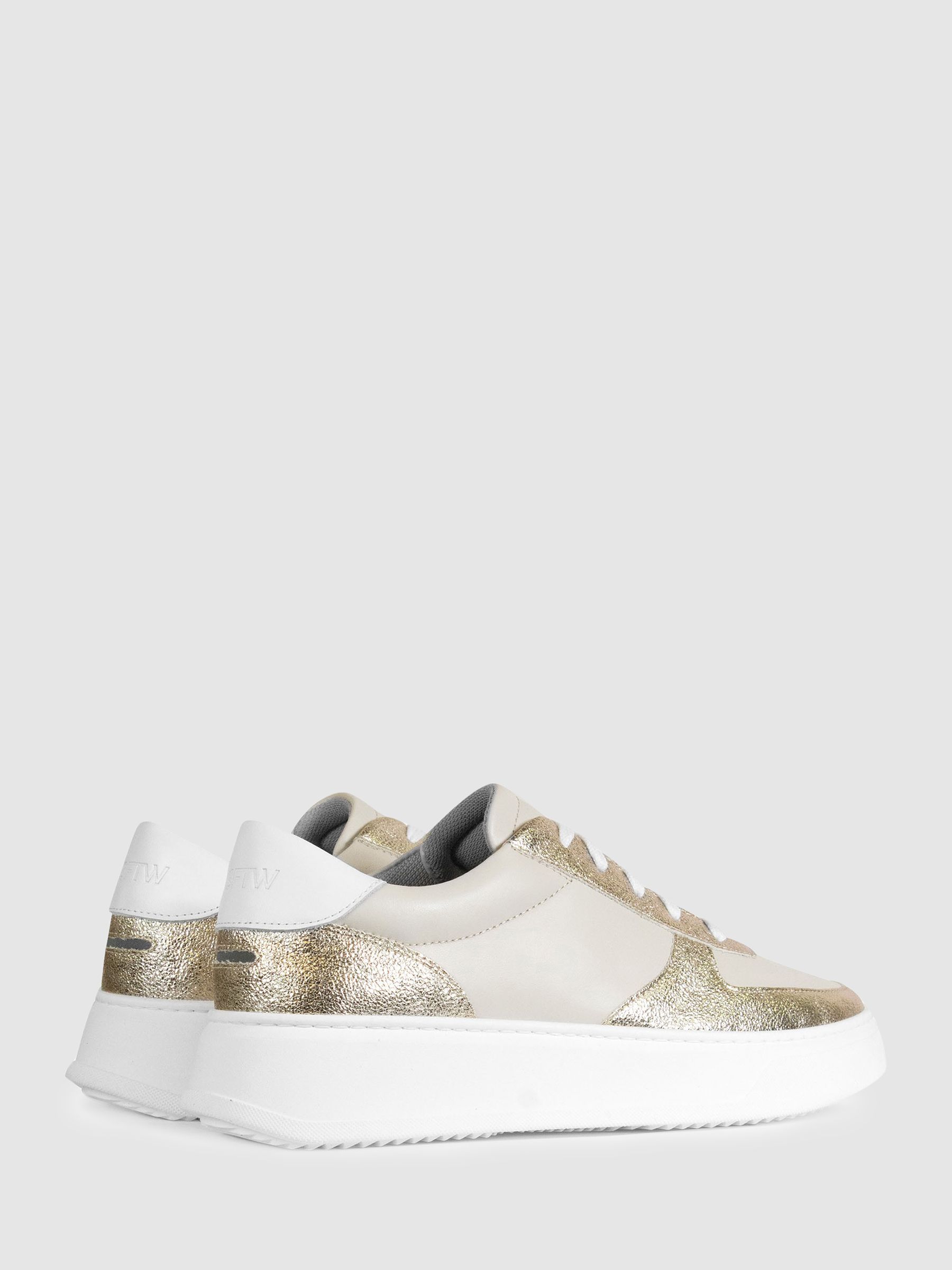 Unseen Footwear Leather Marais Trainers in White/Gold - Image 4 of 4