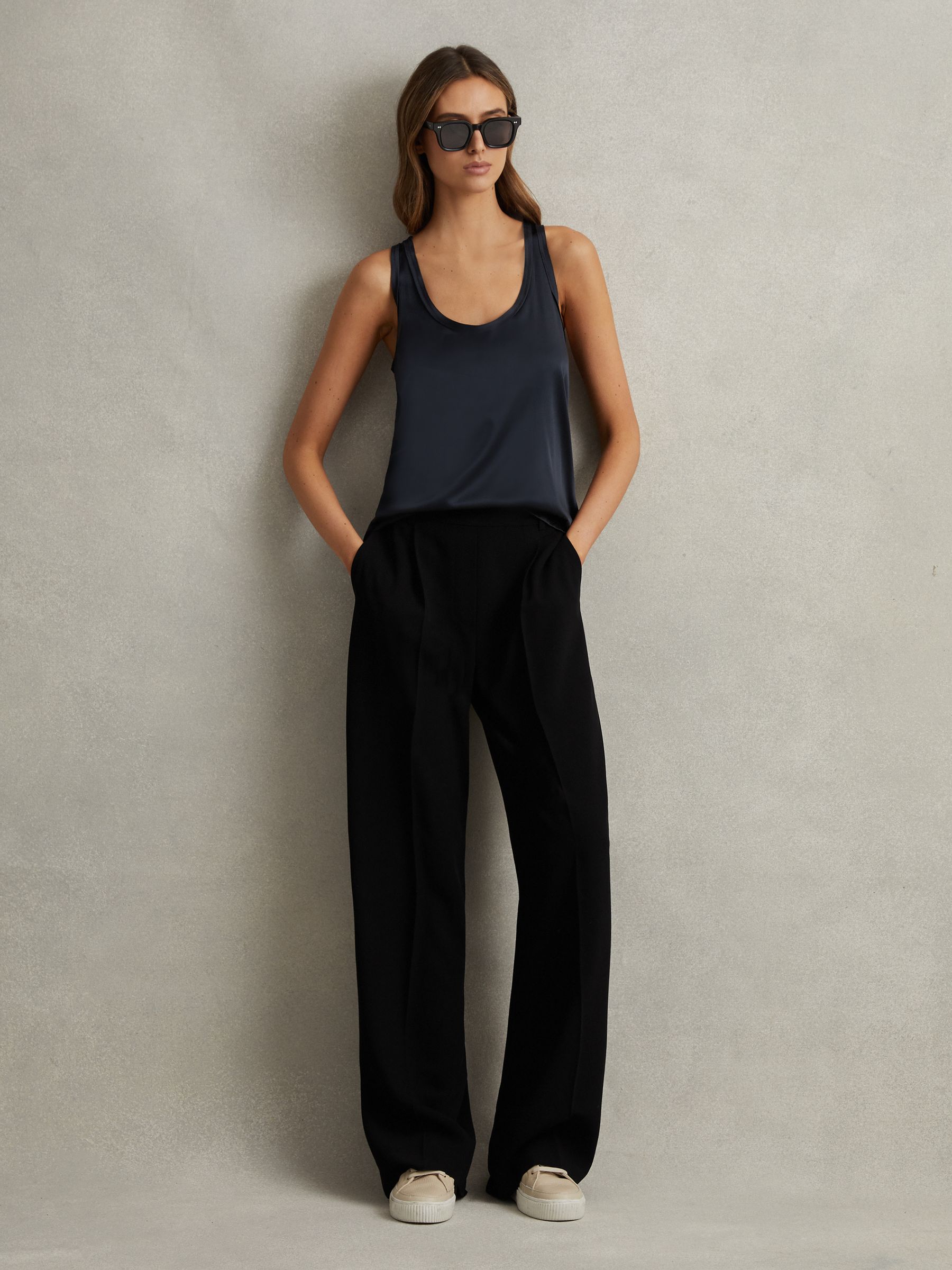 Petite Half-Elasticated Wide Leg Trousers in Black - Image 4 of 7