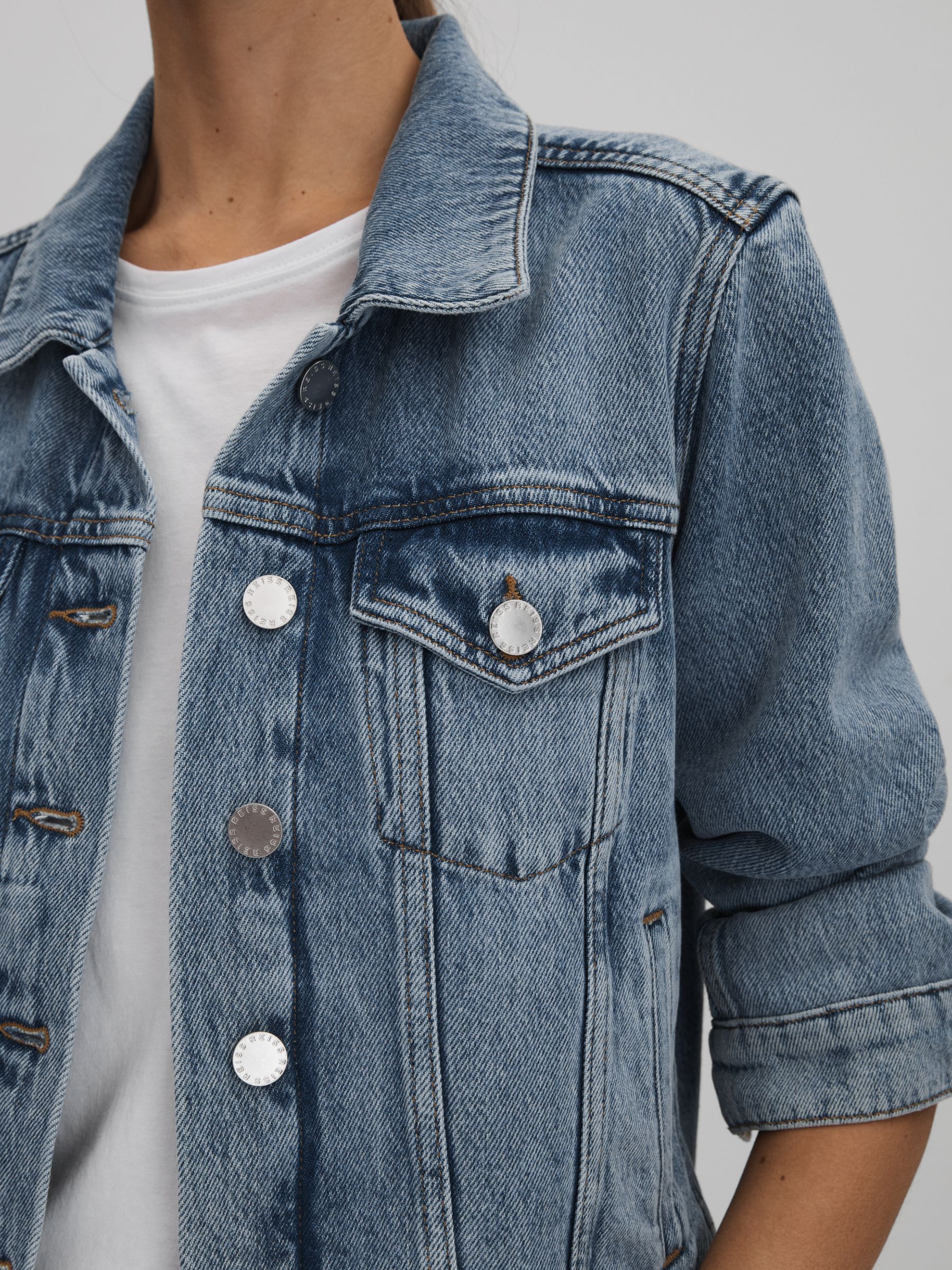 Denim Jacket in Mid Blue - Image 4 of 7