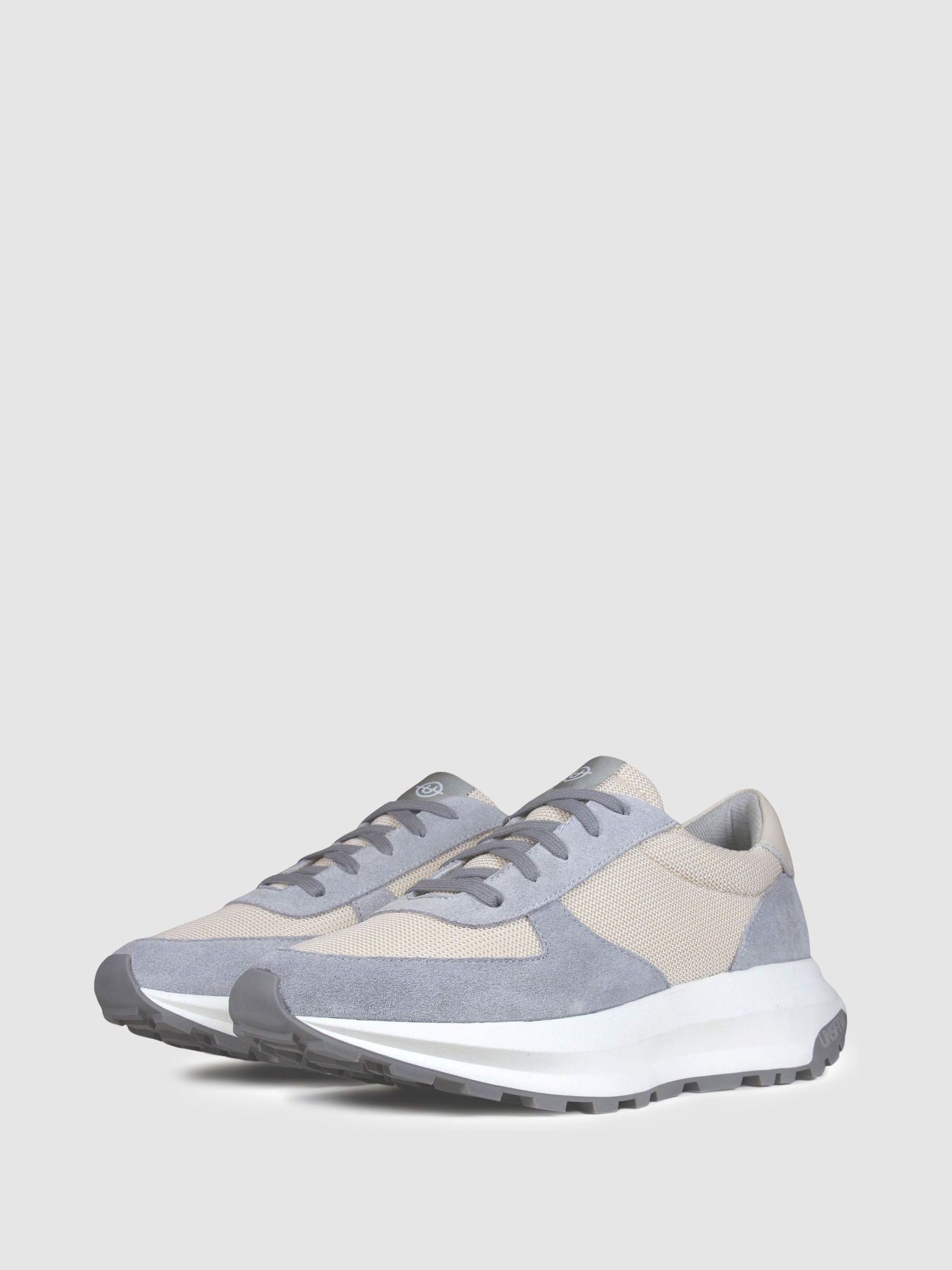 Unseen Footwear Suede Mesh Trinity Trainers in Grey/White - Image 2 of 4