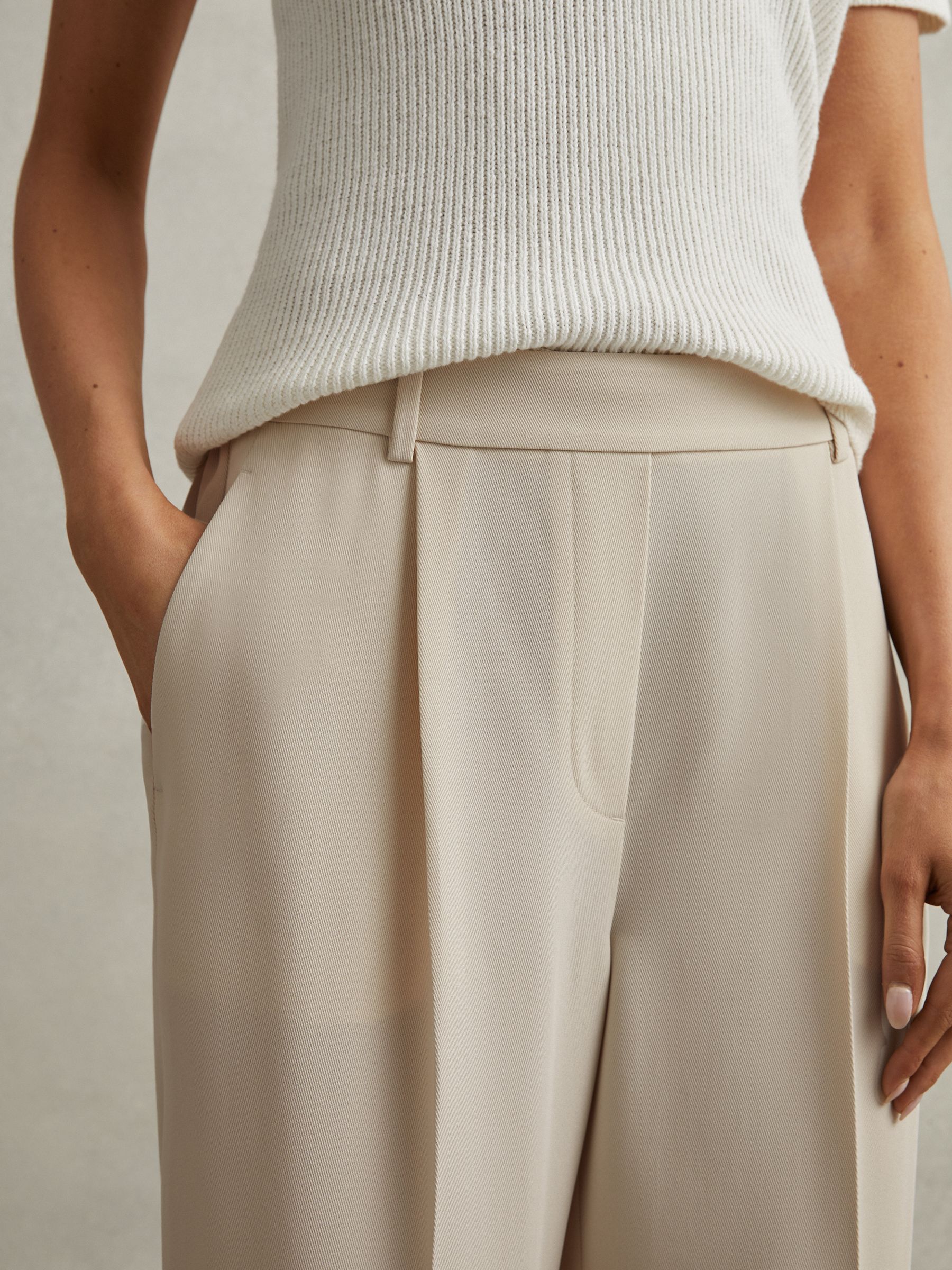 Petite Half-Elasticated Wide Leg Trousers in Cream - Image 3 of 6