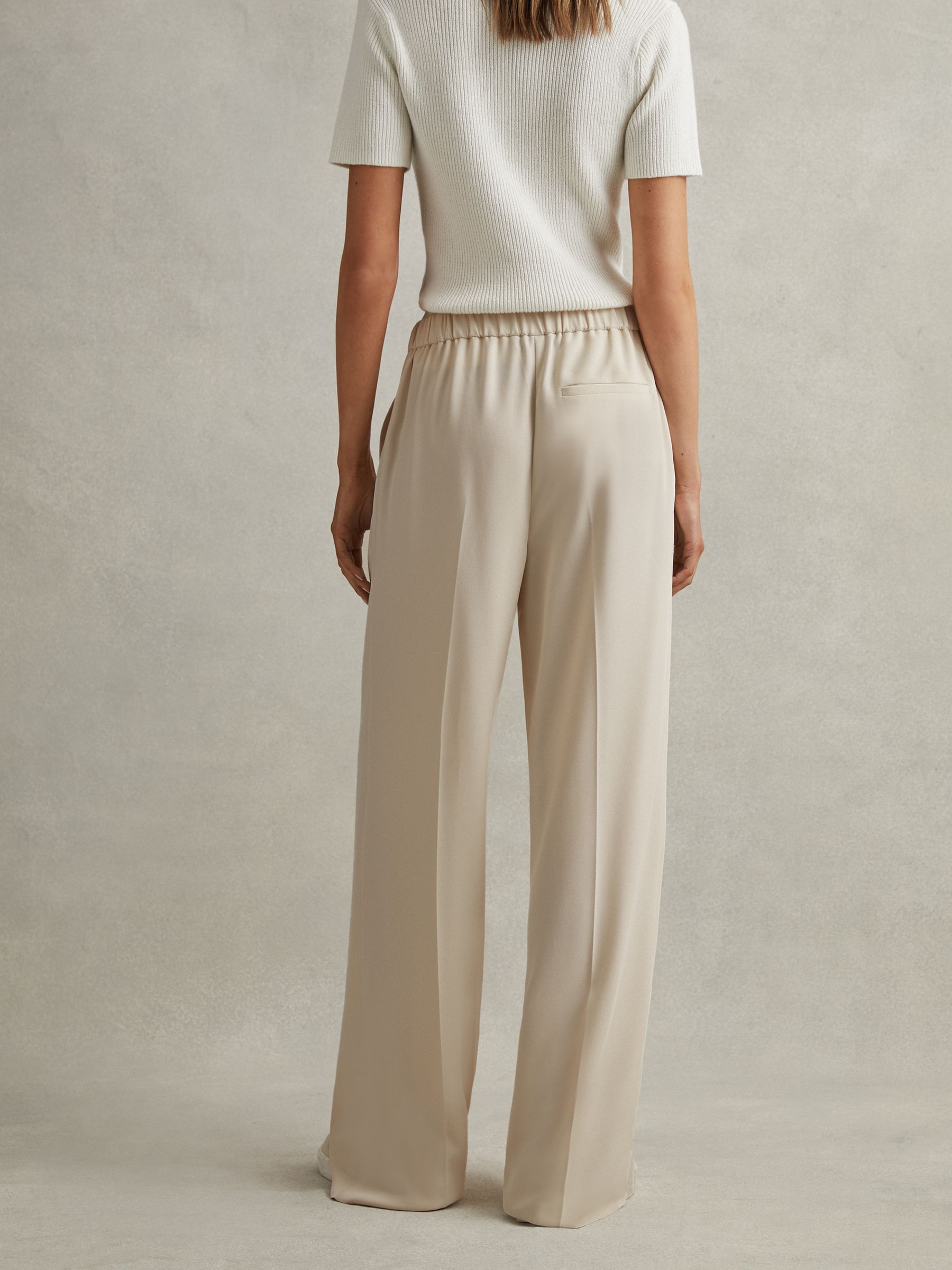 Half-Elasticated Wide Leg Trousers in Cream - Image 4 of 5