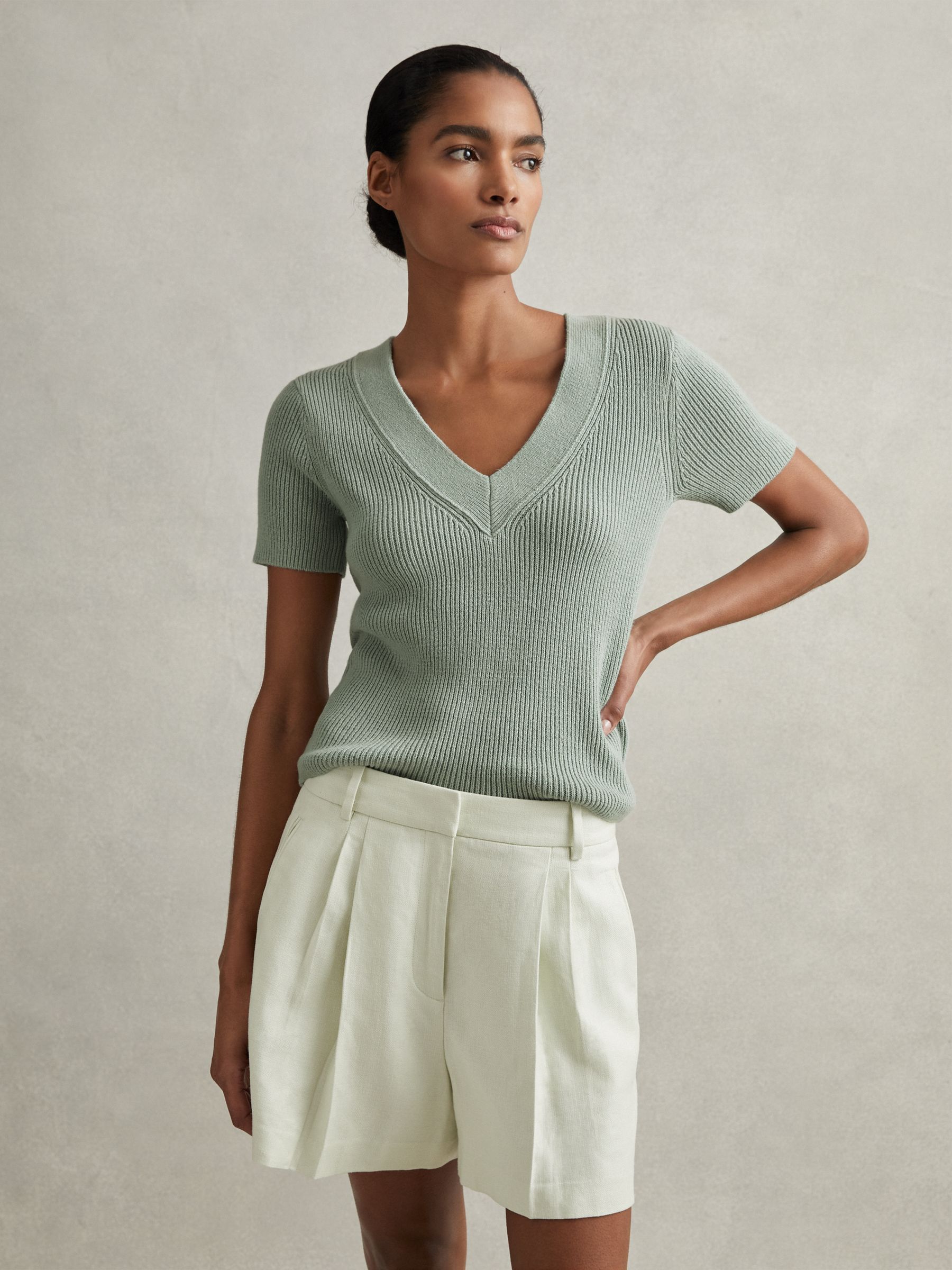 Rosie Sage Cotton Blend Knitted V-Neck Top - Image 3 of 6