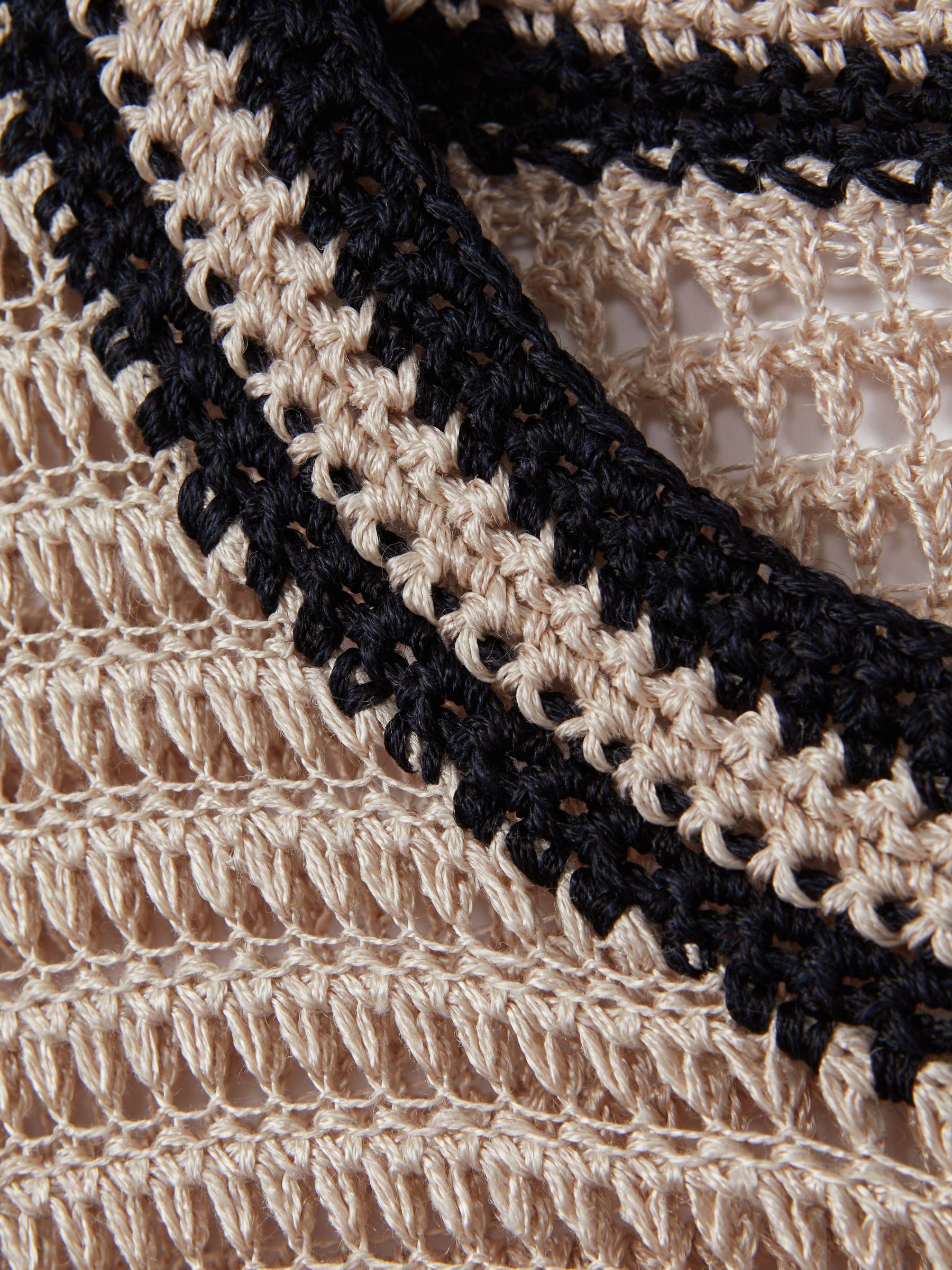 Linen Blend Knitted Crew Neck Jumper in Neutral/Navy - Image 6 of 6