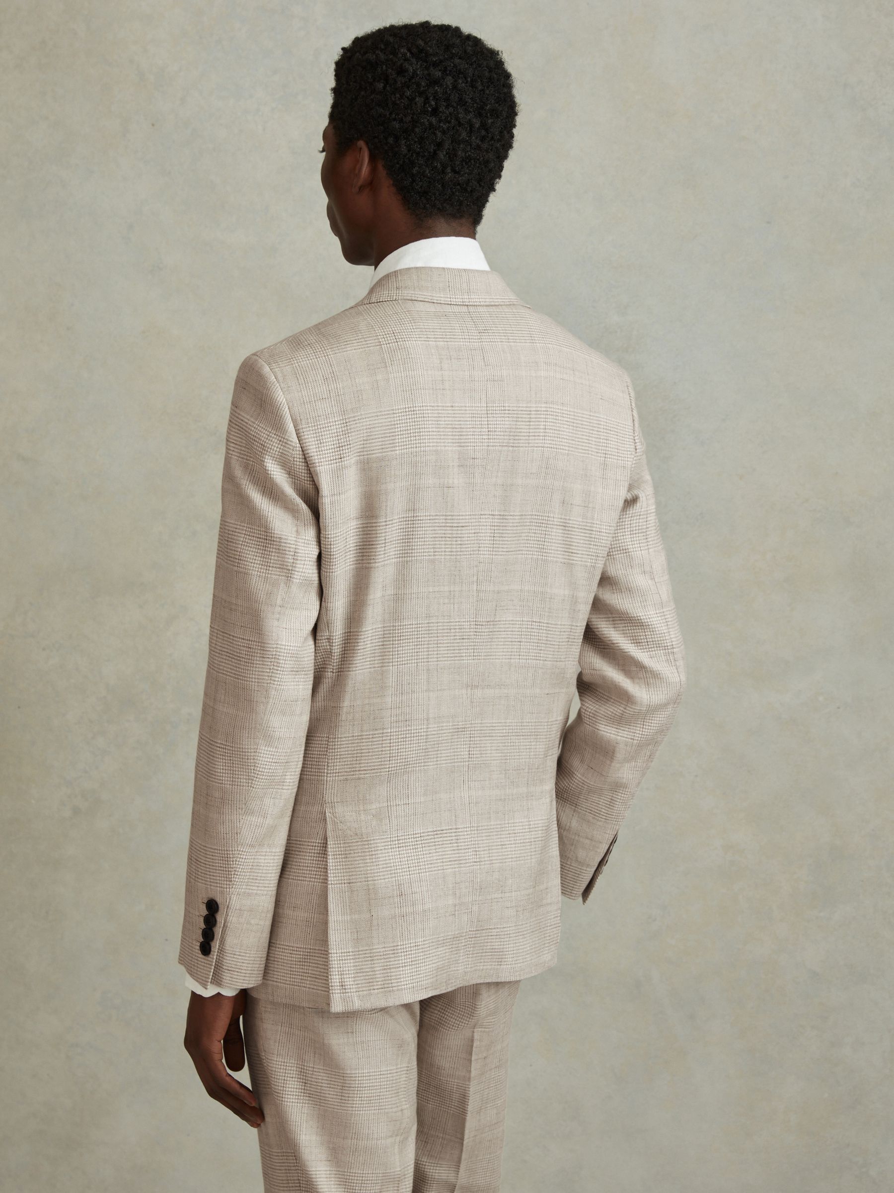 Slim Fit Linen Blend Check Single Breasted Blazer in Oatmeal - Image 5 of 7