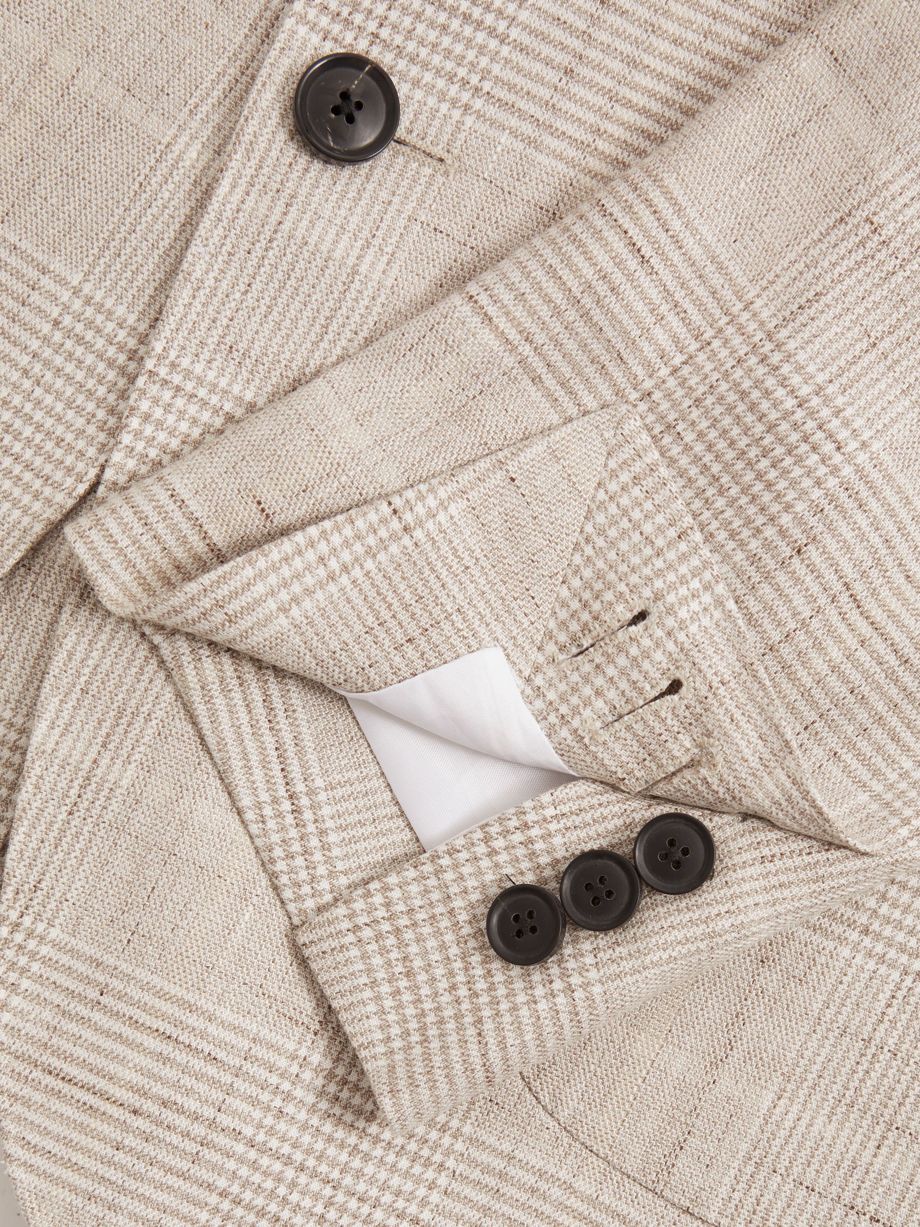 Slim Fit Linen Blend Check Single Breasted Blazer in Oatmeal - Image 6 of 7