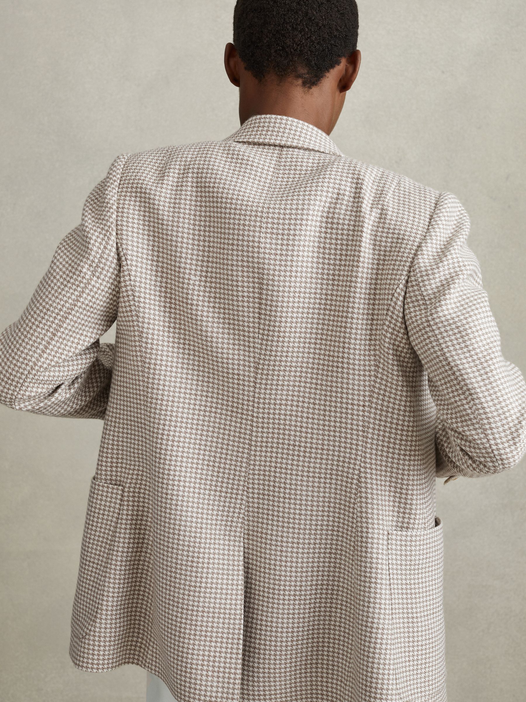 Wool Blend Double Breasted Dogtooth Blazer in Beige Check - Image 6 of 7