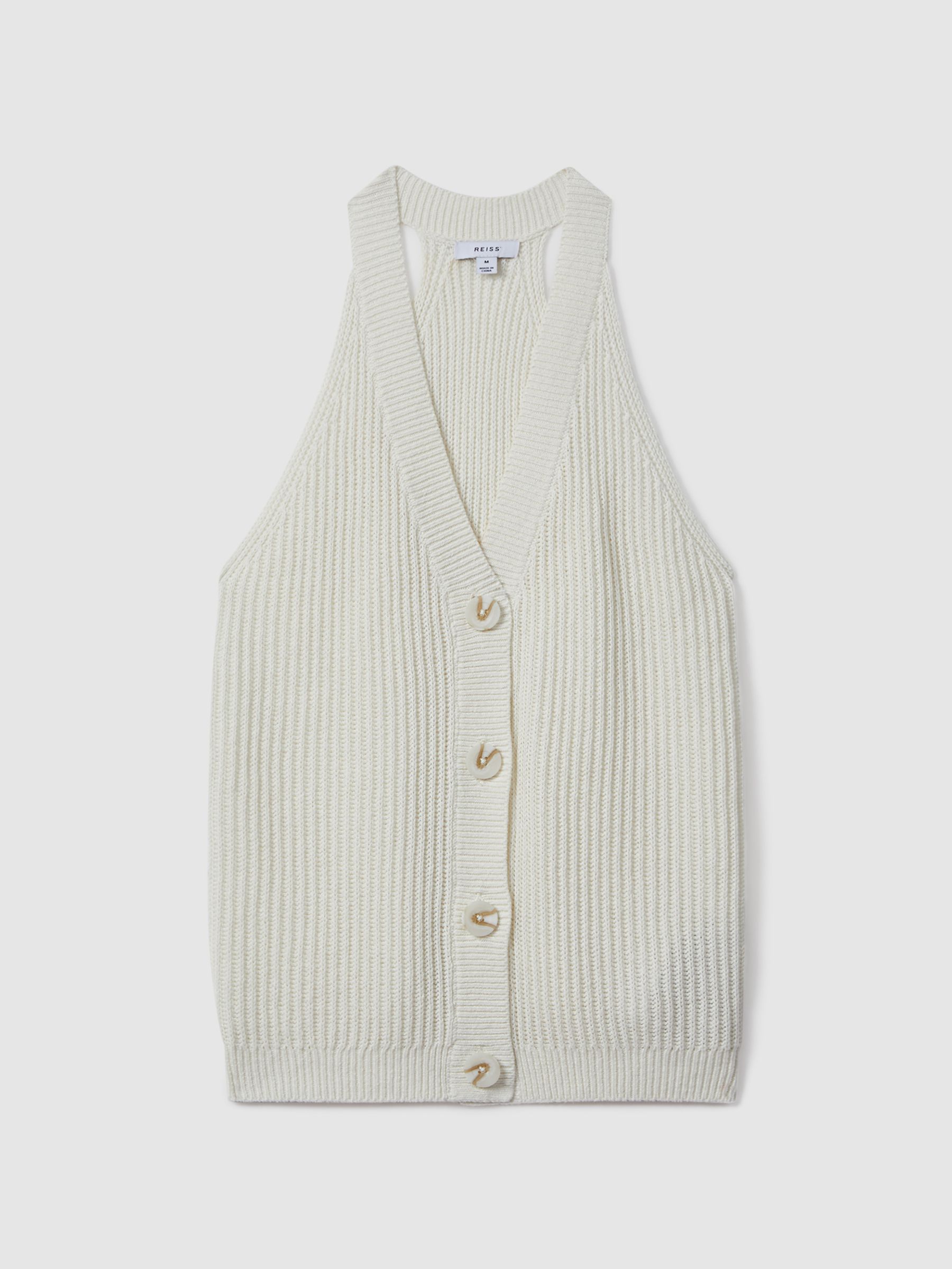Knitted Halter Neck Top With Linen in Ivory - Image 2 of 5