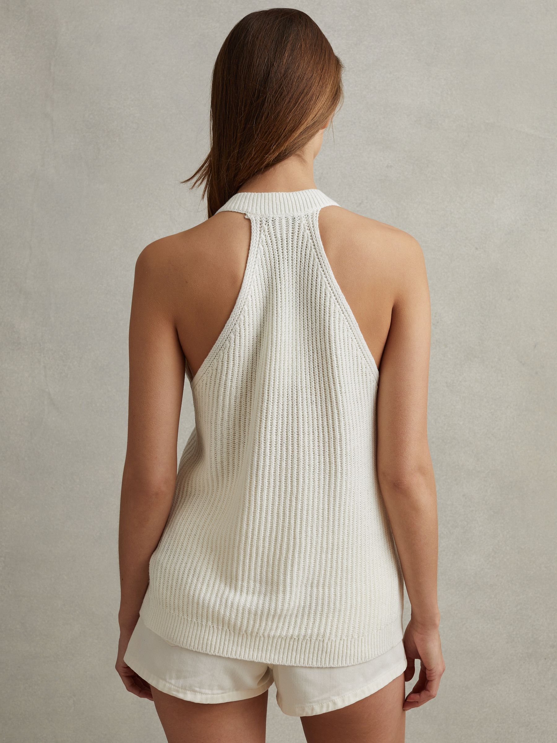 Knitted Halter Neck Top With Linen in Ivory - Image 4 of 5
