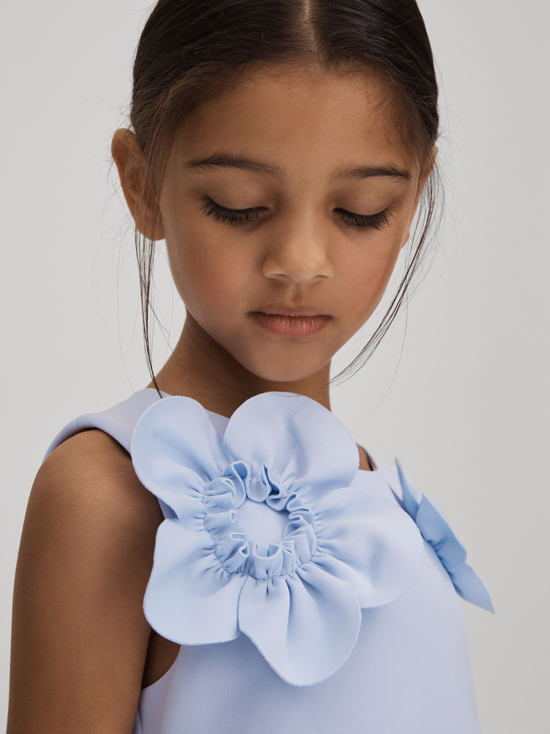 Junior Pleated Flower Scuba Dress in Lilac - Image 4 of 6