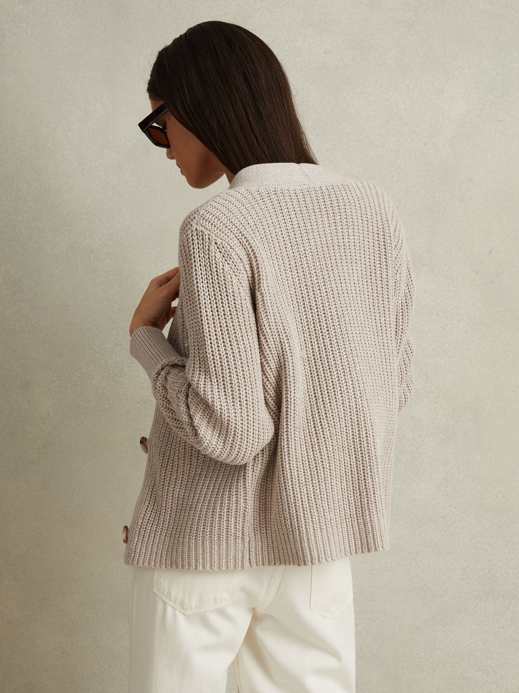 Cotton Blend Knitted Cardigan in Neutral - Image 4 of 5