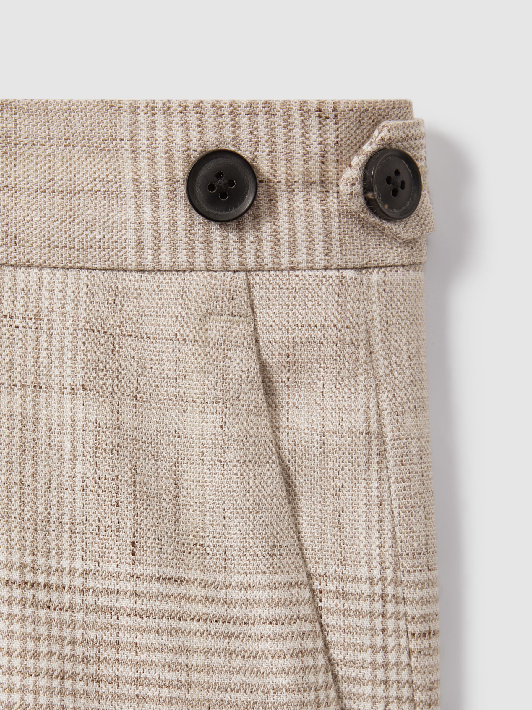 Slim Fit Linen Blend Check Trousers in Oatmeal - Image 6 of 6