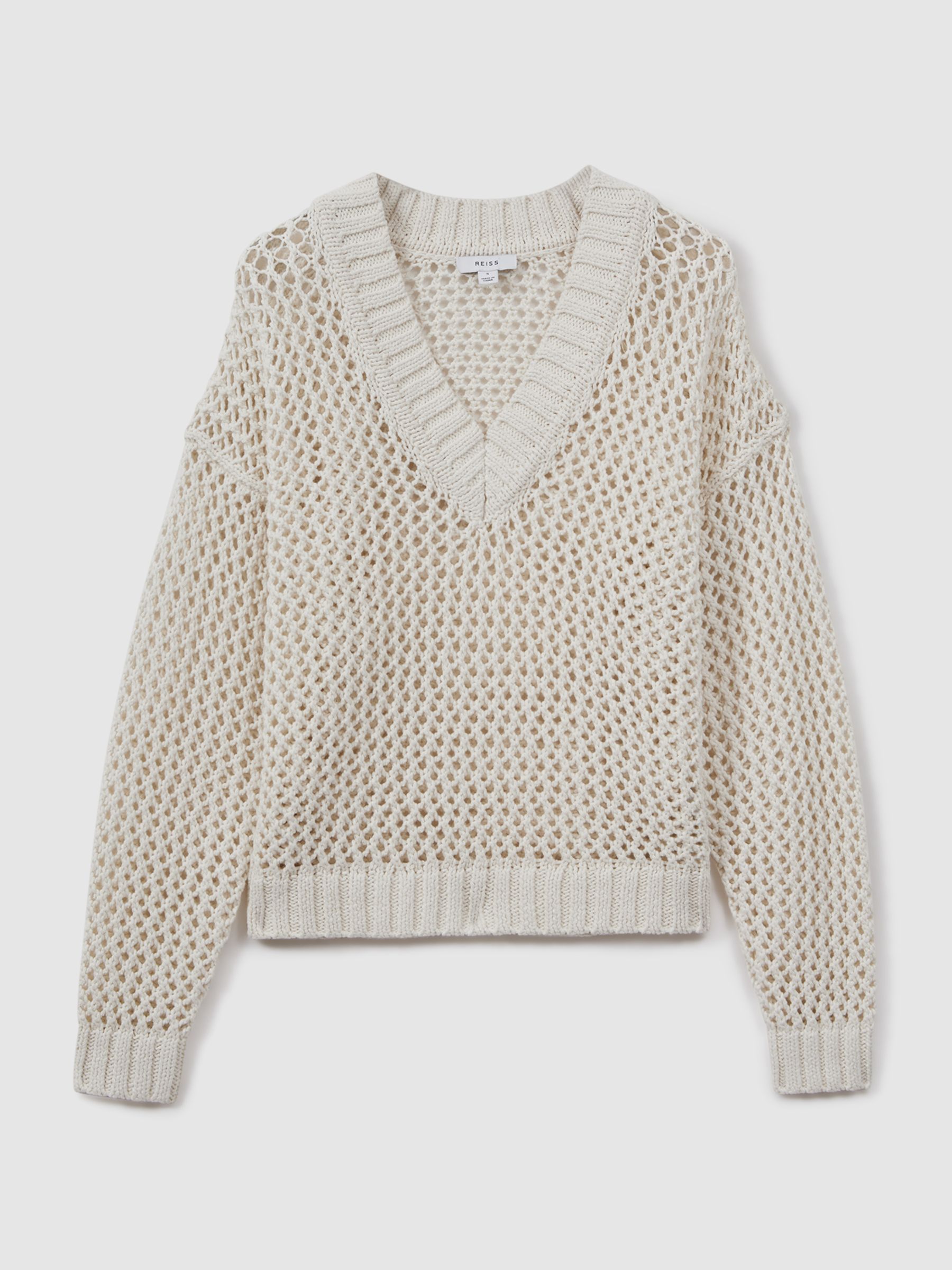 Linen Cotton Open Stitch Jumper in Ivory - Image 2 of 5
