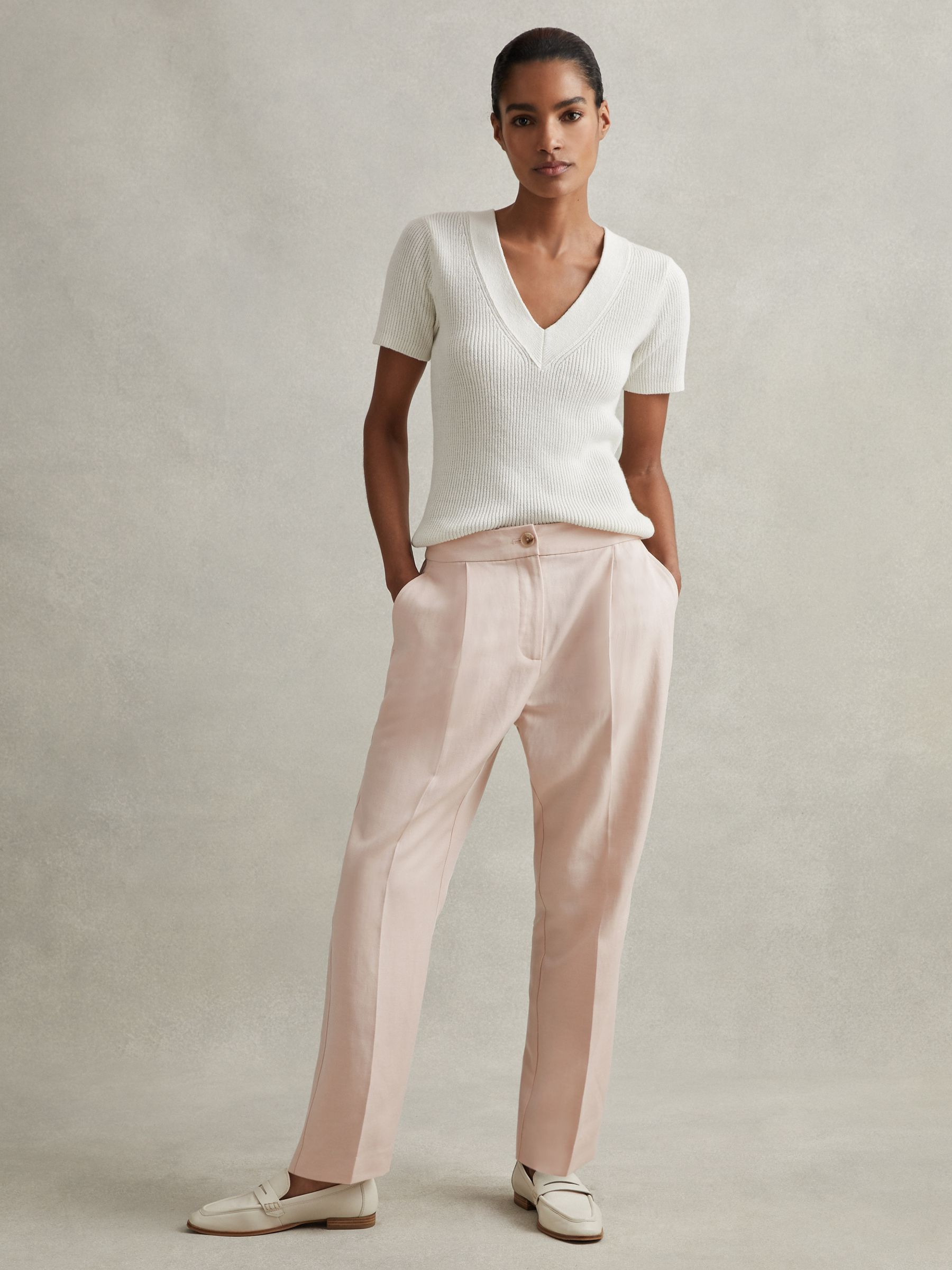 Tapered Suit Trousers with TENCEL™ Fibers in Pink - Image 1 of 5
