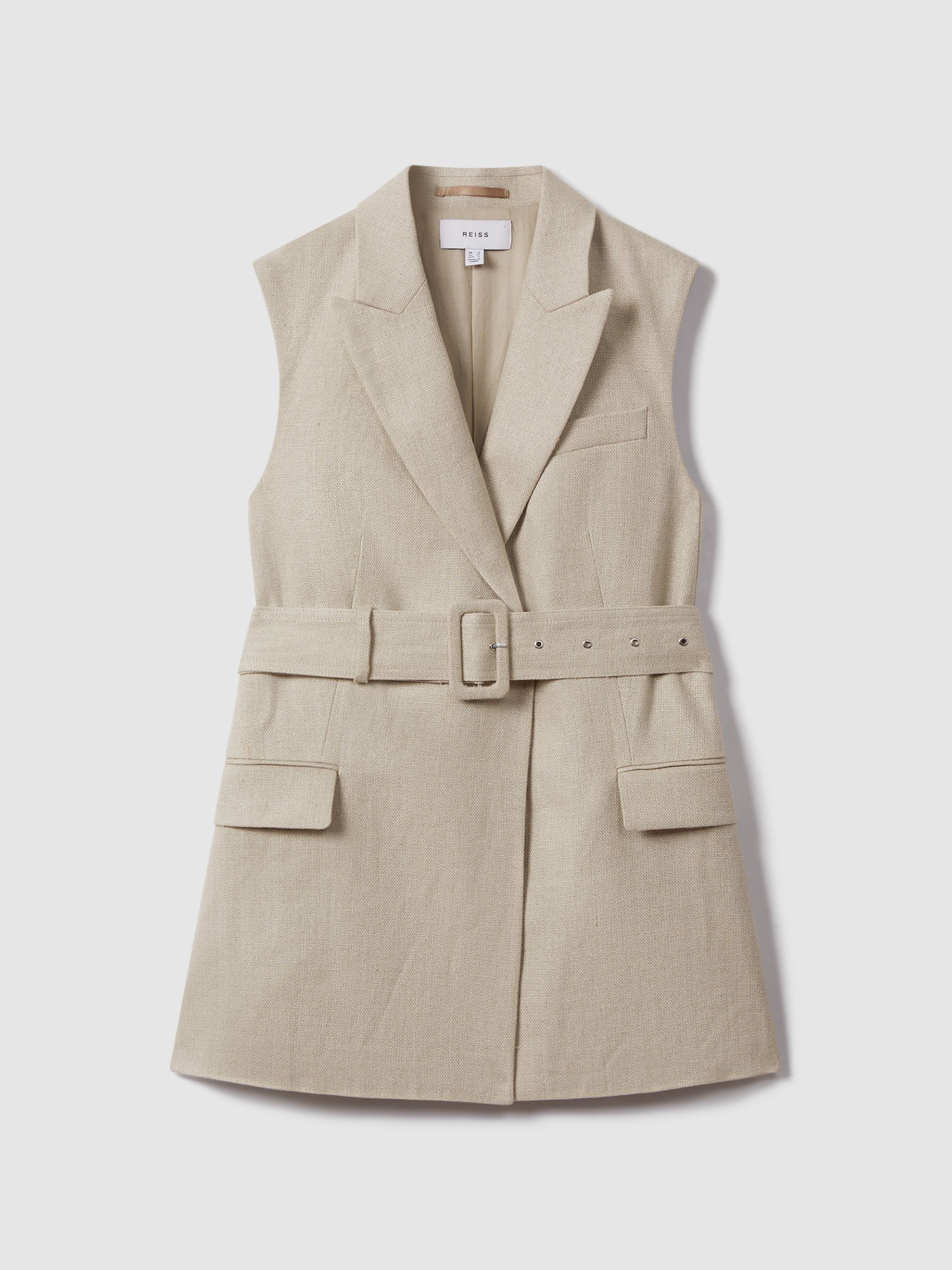 Linen Belted Waistcoat in Natural - Image 2 of 6