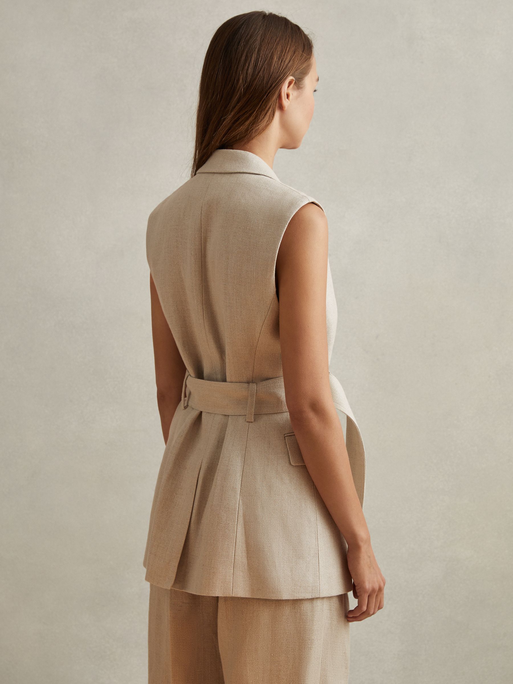 Linen Belted Waistcoat in Natural - Image 4 of 6